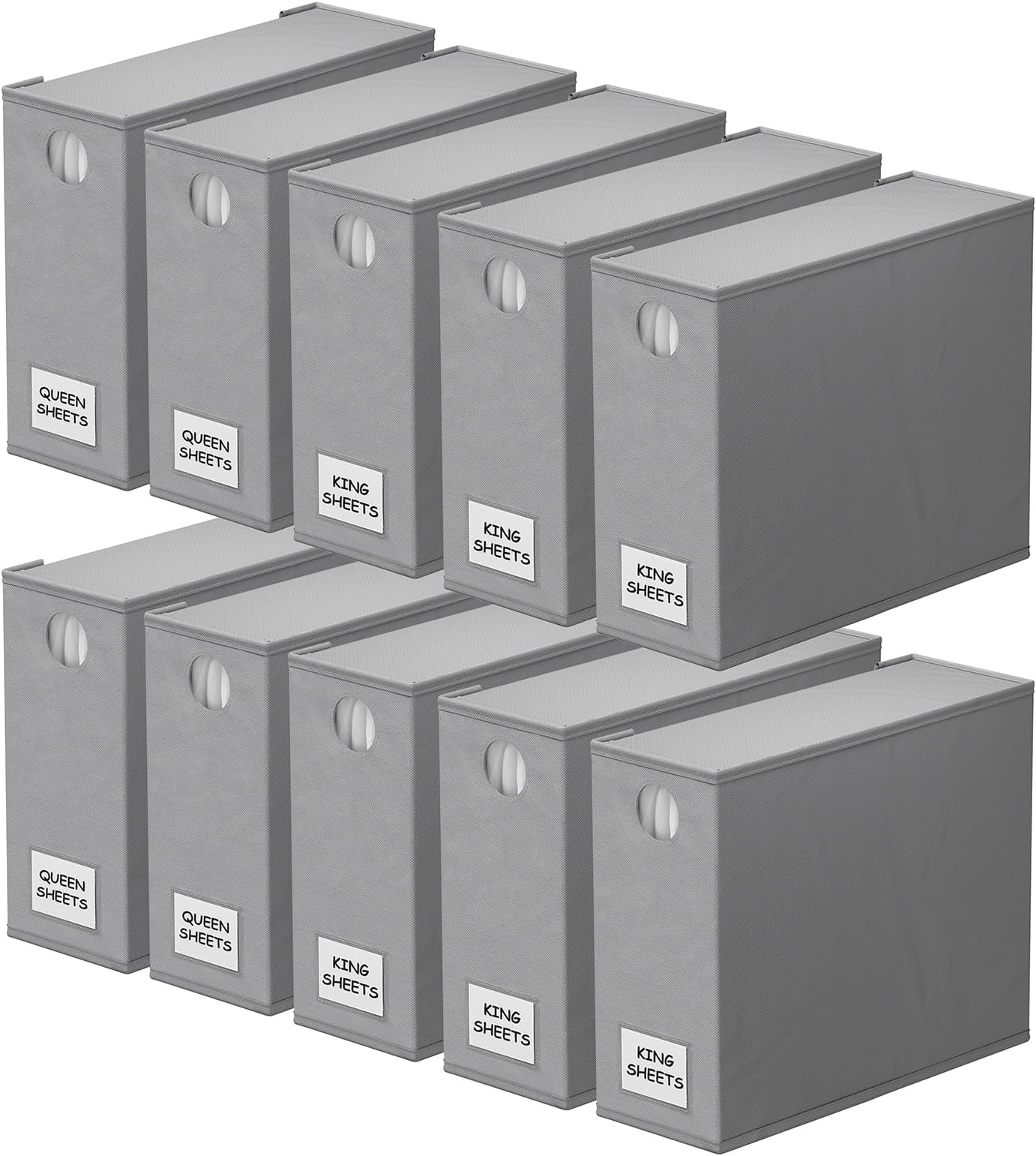 SpaceAid 10 Pack Bed Sheet Organizers and Storage, Foldable Sheet Organizer for Linen Closet, Sheets Set Folder Keeper with Window XL (Queen & King Size) Organizing Bedding Container, Gray