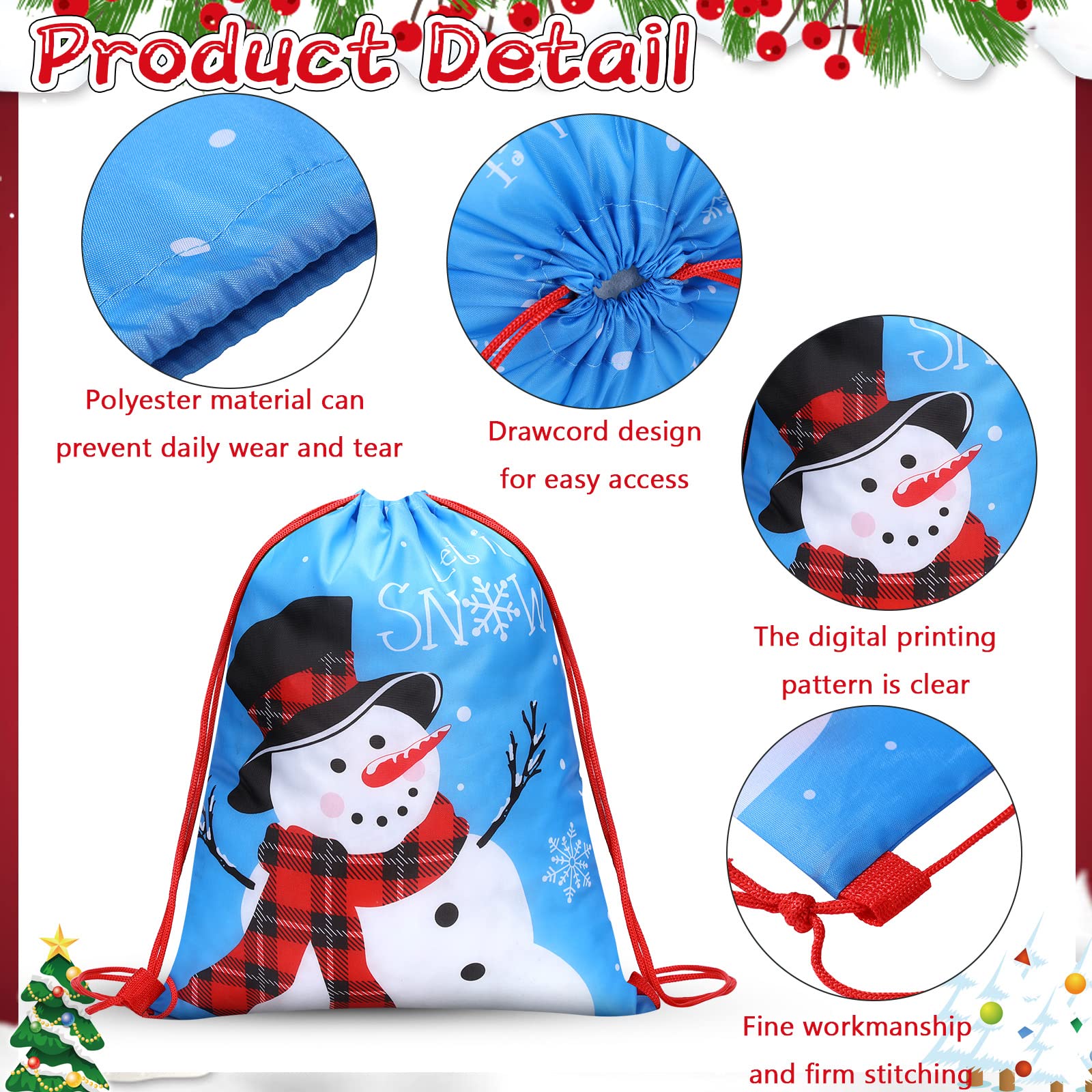 Xuniea 12 Pcs Sacs à Dos à Cordon de Noël pour Enfant, 33 x 41 cm