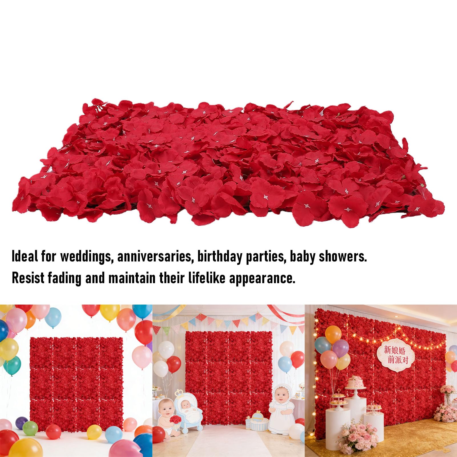 Haofy Set da 12 Pannelli a Parete con Ortensie Rosse in Seta, 60x40x4cm