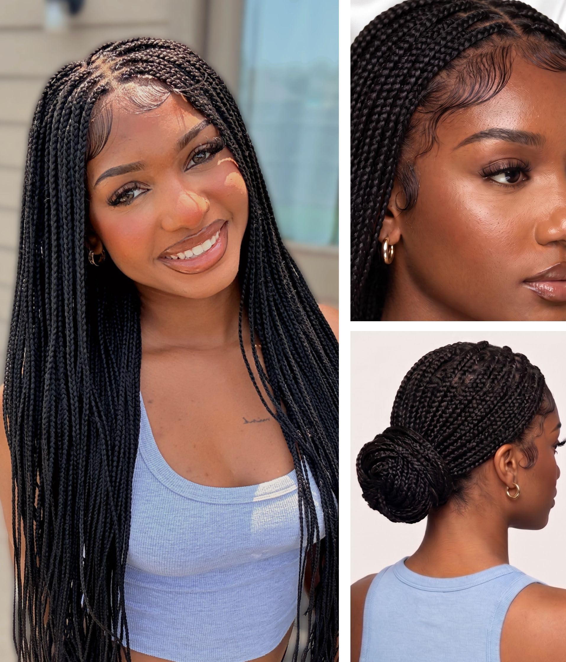 JALIZA 36" Ultra Full Knotless Micro Box Braided Wigs for Black Women Black 36 Inch - 200 Strands