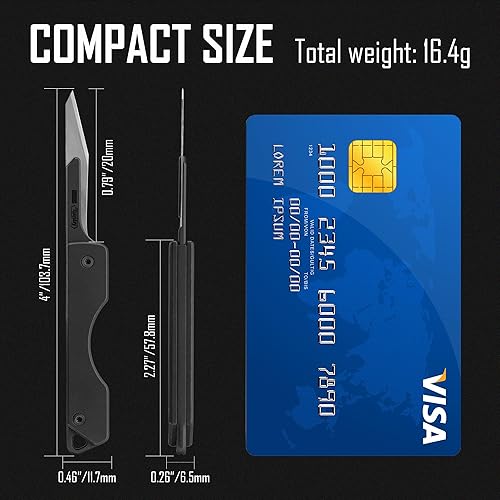 Vista 21 de KeyUnity KK01 Cuchillo plegable de titanio, cuchillo de bolsillo EDC con hoja reemplazable #24, para caza al aire libre, campamento, pesca, PVD Negro