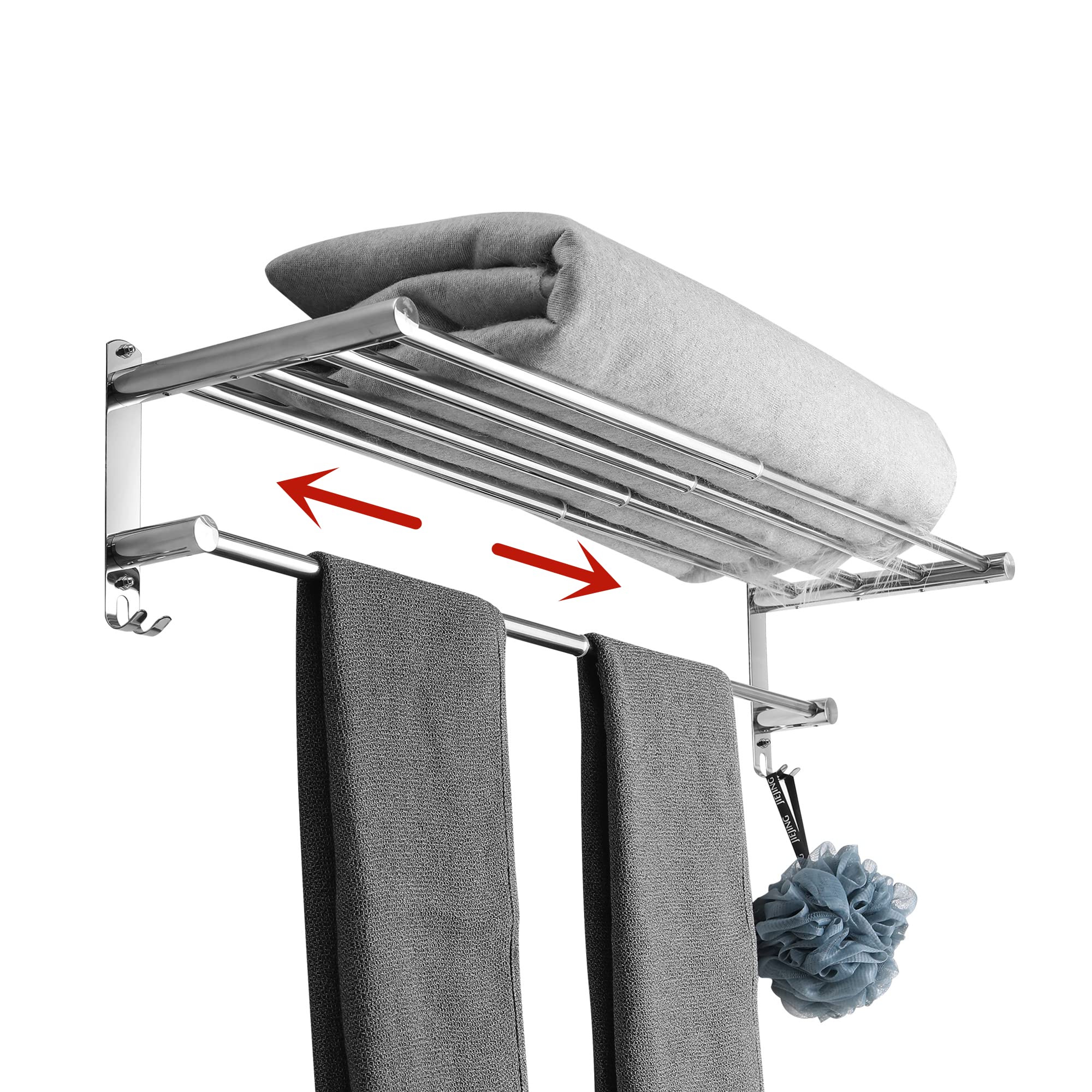CAXIMSY Expandable Towel Rack, Stainless Steel Towel Rack for Bathroom, Adhesive Towel Hanger for Kitchen, Bathroom Towel Rack 【Expandable Length 43-78cm】 (Double Towel Rack) 二重タオル掛け