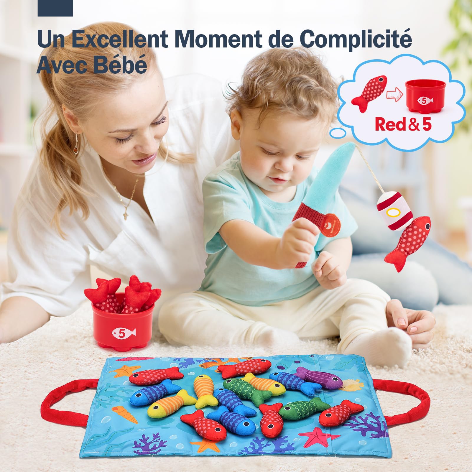 hahaland Jouet Bebe 1 an, Jeux Montessori Pêche a la Ligne pour Enfant 1 2 3 Ans, Jouet Éducatif pour Développer la Motricité Fine, Cadeau pour Garcon Fille 6 9 12 18 Mois