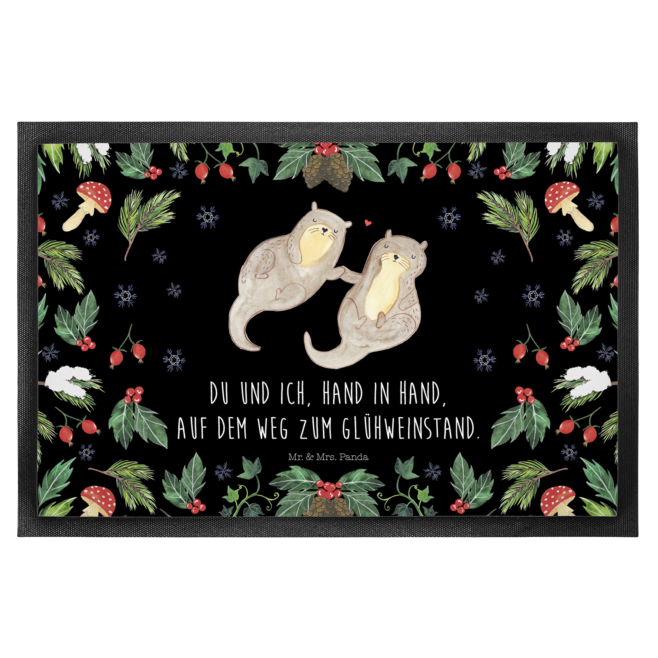 Mr. & Mrs. Panda 50 x 75 cm Fußmatte Otter Glühweinstand - Geschenk, Heiligabend, Eingangsteppich, Advent, Winter, Schmutzfangmatte waschbar,