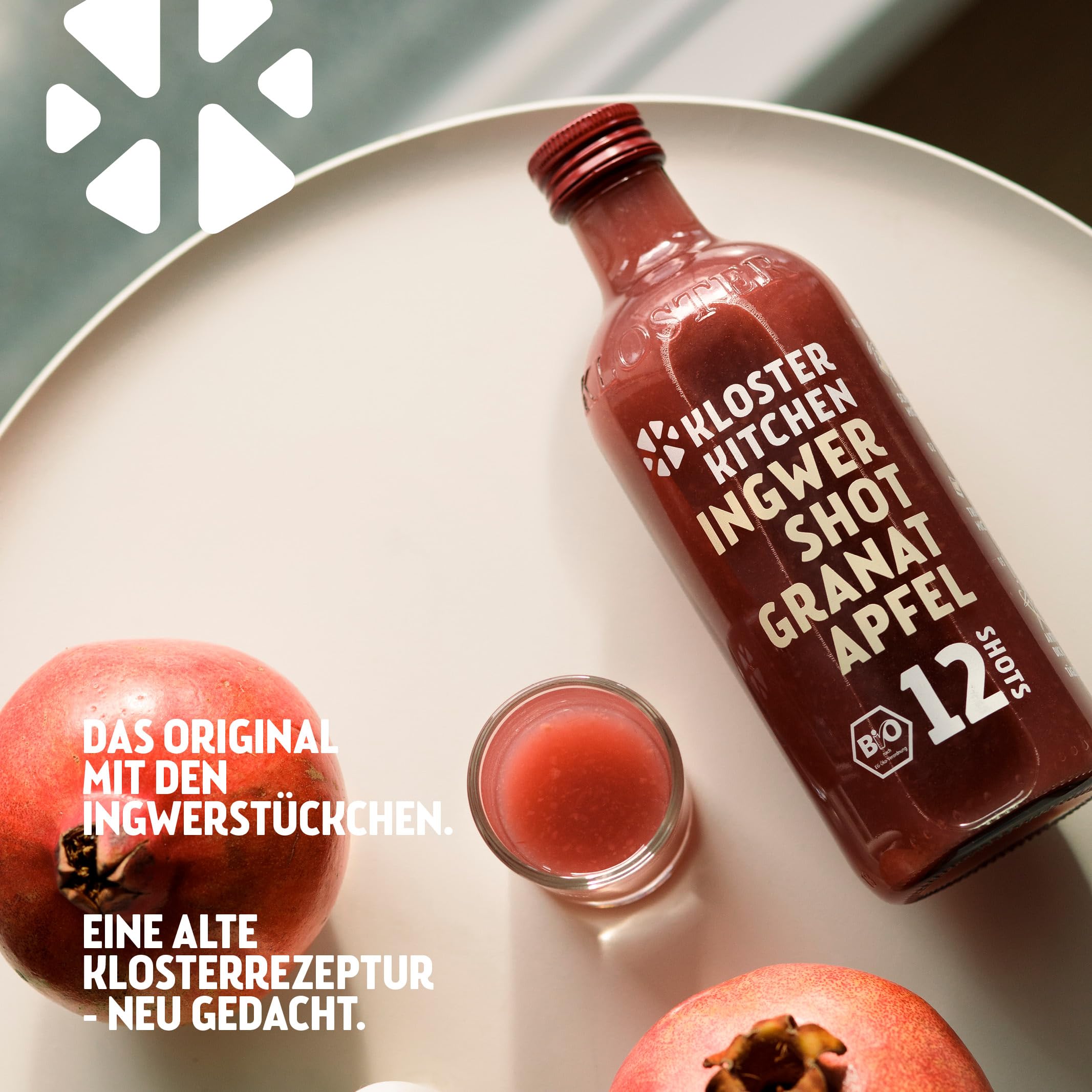 Kloster Kitchen Jengibre Shot 12SHOTS 6 x 360 ml, con trozos de jengibre, vegano
