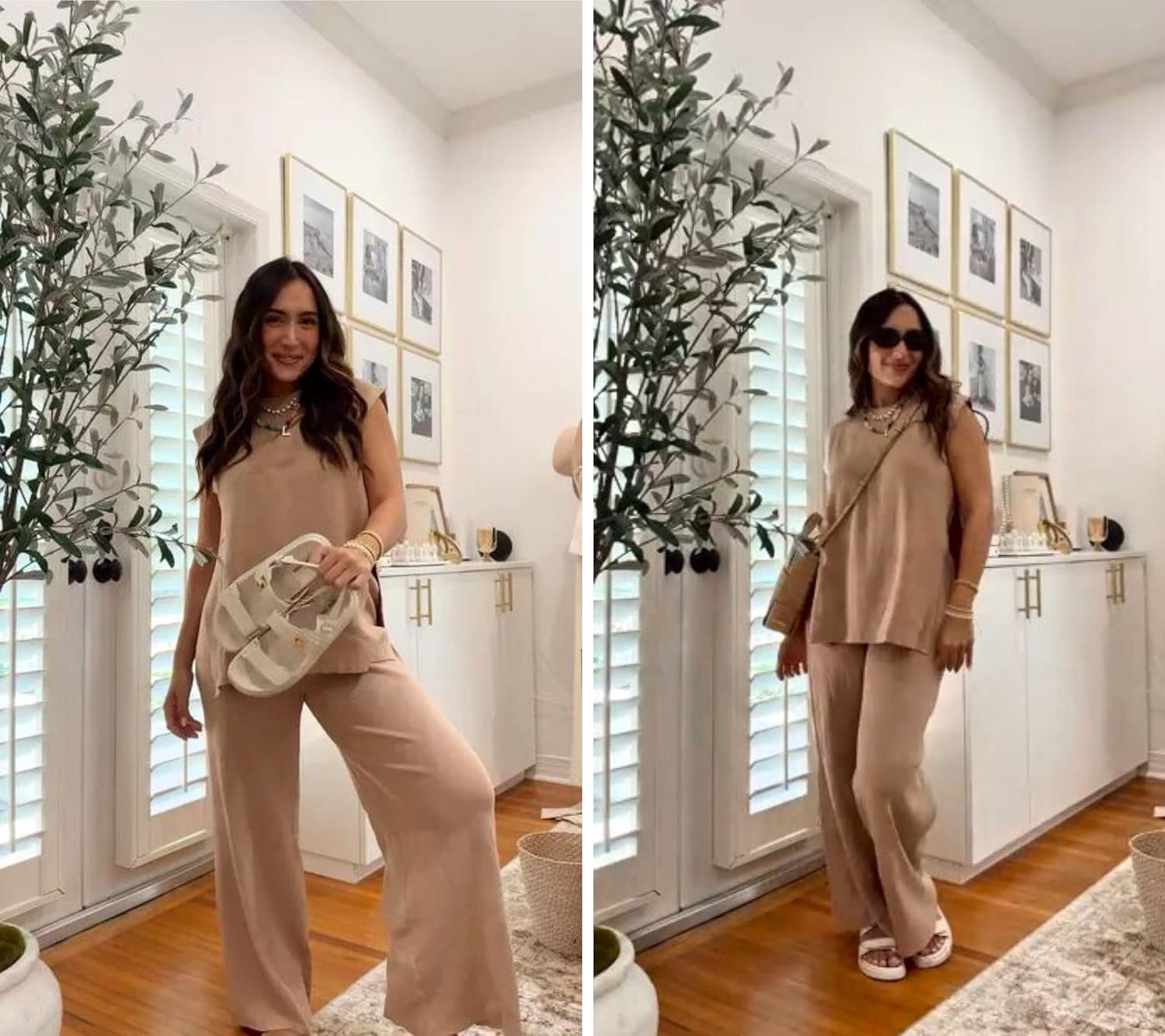 Lviefent Womens 2 Piece Outfits Sweater Set Sleeveless Side Slit Pullover Top Knit Wide Leg Pants Lounge Matching Sets - Image 4