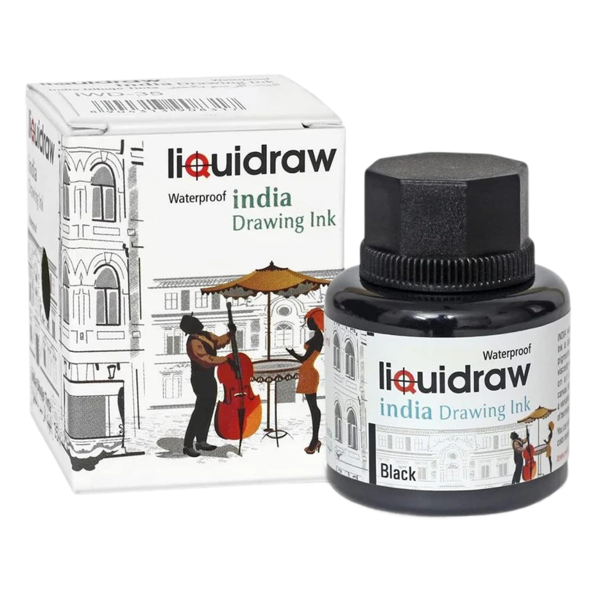Coloured Drawing Ink India Ink, Waterproof 20 Assorted Colours, 35ml Indian Inks for Artists (Black)