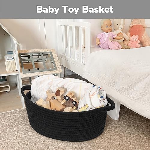 Miniatura 56 de Goodpick Cesta tejida pequeña, linda cuerda rosa, cesta de algodón para bebé, cesta de almacenamiento para habitación de guardería, caja de juguetes