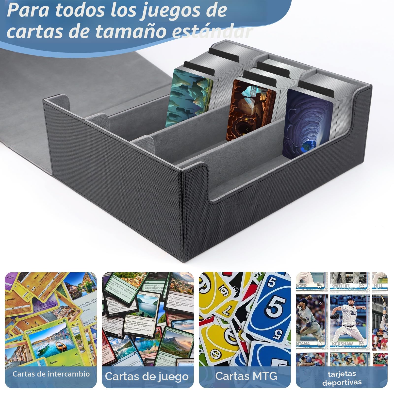 NVIYAM Caja para tarjetas MTG, cajas de almacenamiento para más de 1800 tarjetas, de piel con separadores, para TCG Magic the Gathering, color negro