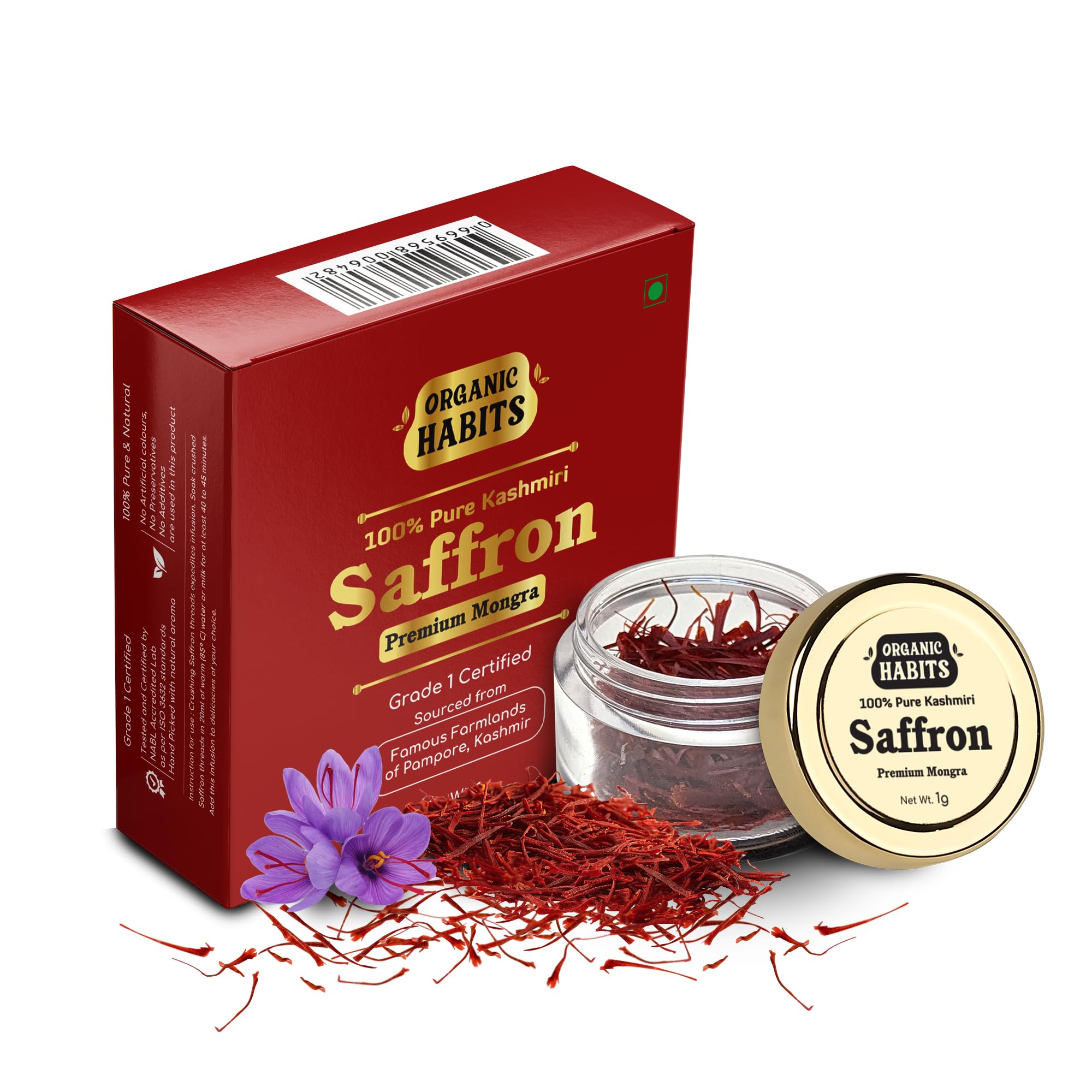 ORGANIC HABITS 100% Pure Original Kashmiri Saffron/Kesar/Kumkuma Puvvu | Certified Highest Grade A1 ISO 3632 Standard | Best for Pregnant Women, Pooja & Food Aroma (1 gm) (B0CYQ3ZR4Y) Amazon Price History, Amazon Price Tracker