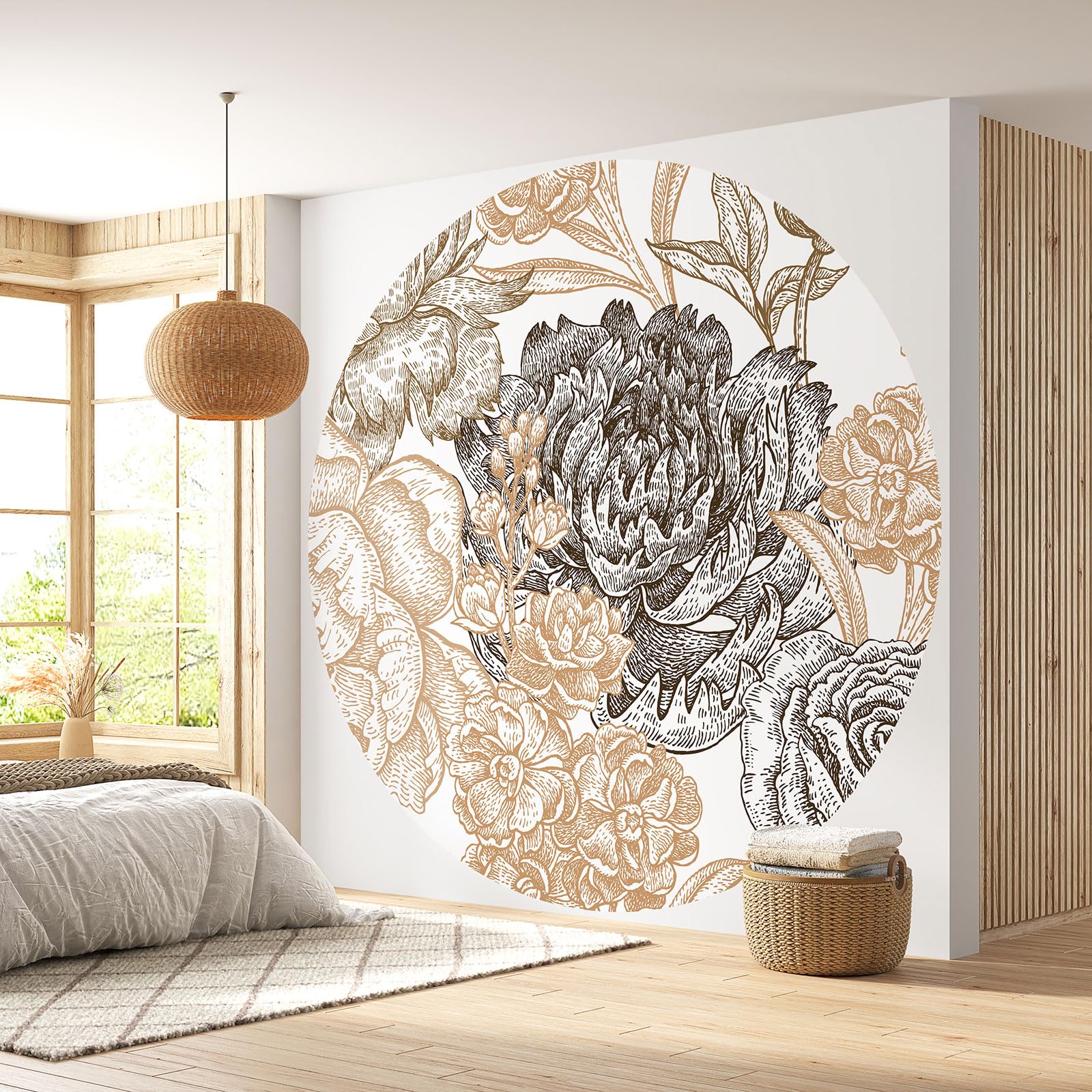 Papier peint rond floral Lumalea Ø260 cm en papier standard lessivable pour decoration murale