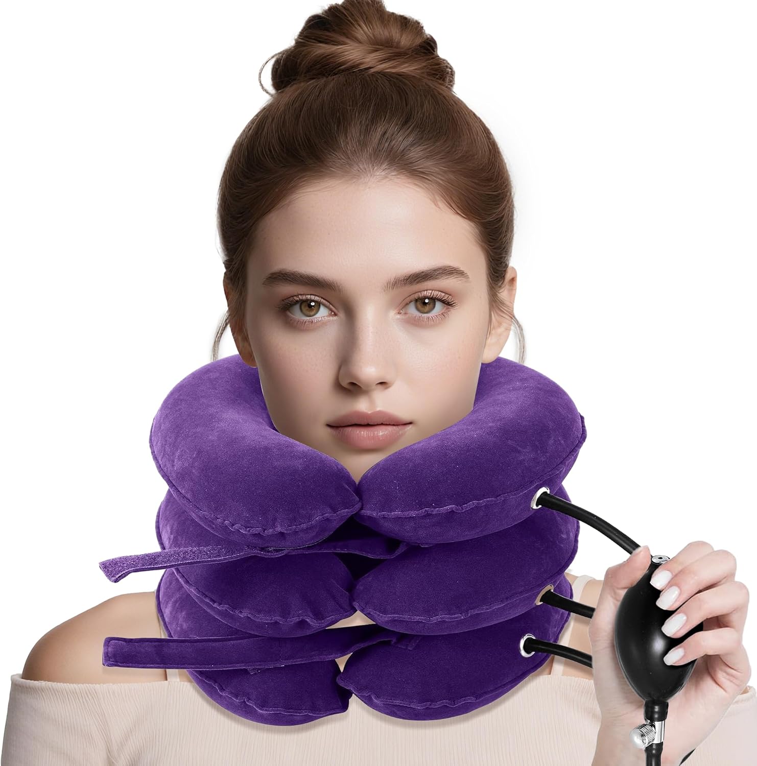 Neck Stretcher, Cervical Traction Device, Neck Brace for Neck Pain Relief & Support, Adjustable Inflatable Cervical Neck Pillow, Neck Decompression for Travel, Office, Home,Posture Corrector (Purple)