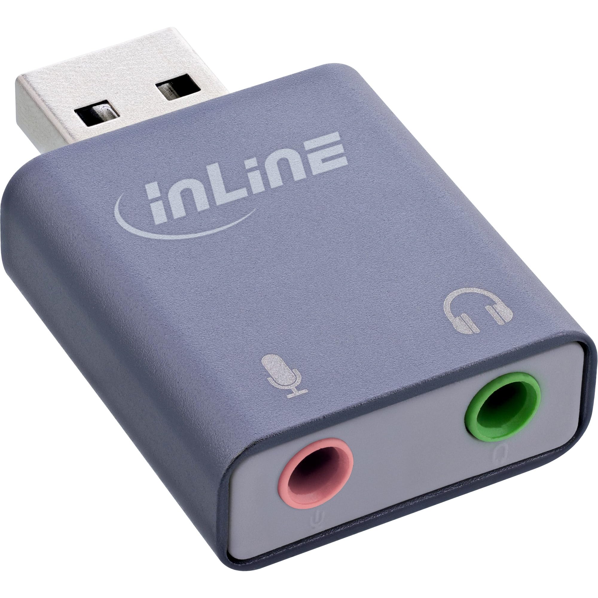 InLine® Adapter audio USB z przyłączem mikrofonowym i słuchawkowym, Plug & Play, kompaktowy i kompatybilny z Windows, Mac, Android, 33051E