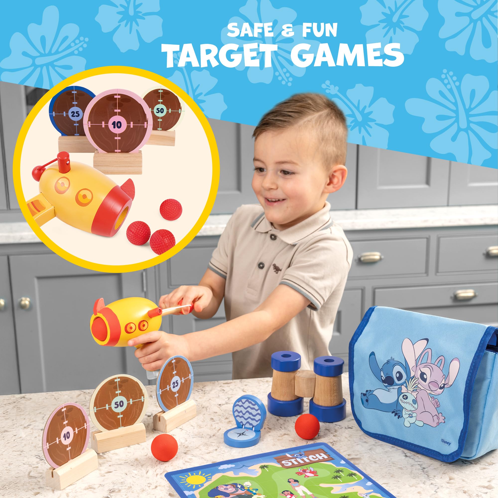 Disney Lilo & Stitch Adventure Bag Playset, Kids’ Target Game with Toy Blaster, Wooden Targets, Binoculars & Travel Bag - Image 2