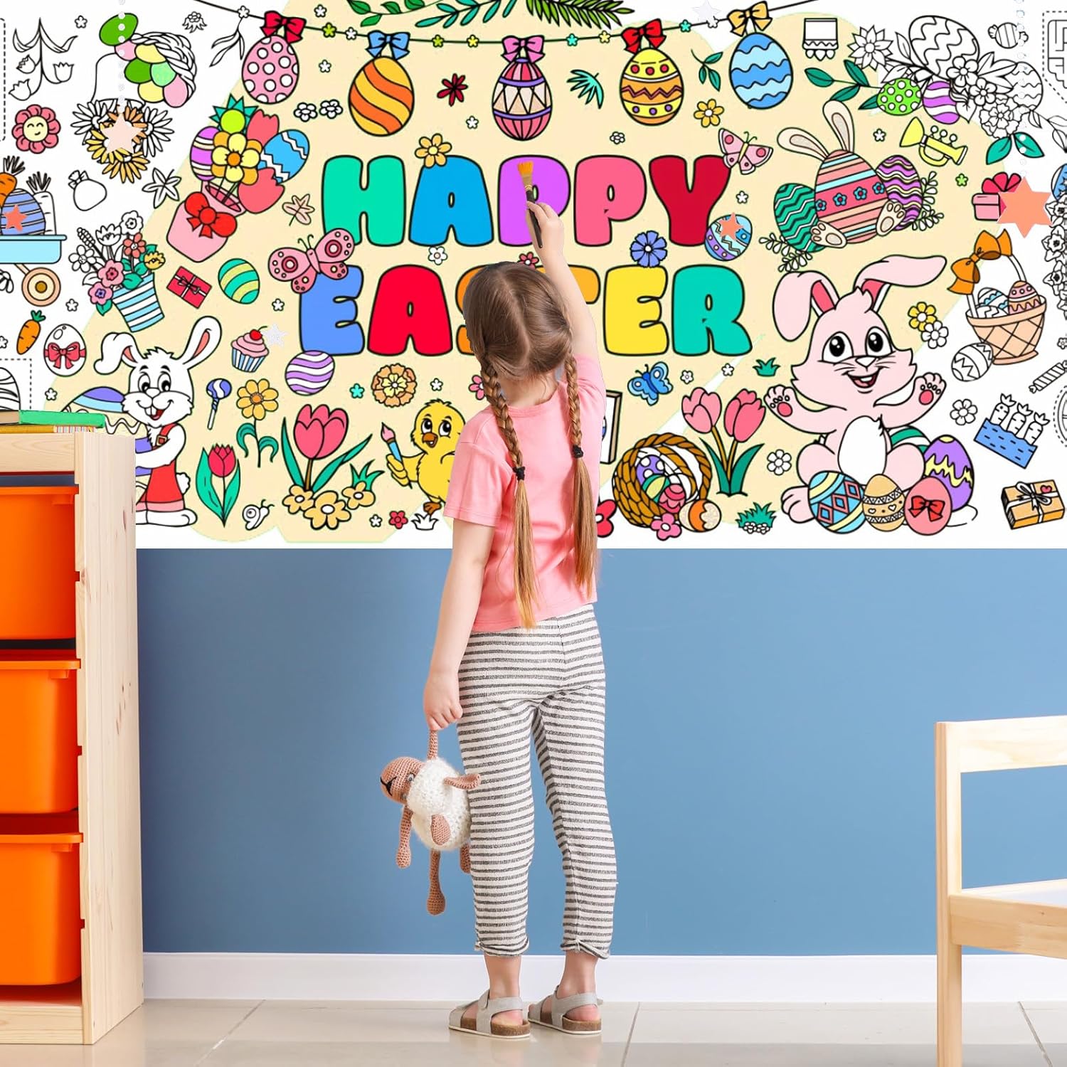 Easter Coloring Tablecloth for Kids, Easter Games Activities DIY Crafts Jumbo Giant Coloring Poster Table Cloth Cover for Home Classroom Party Decorations Supplies
