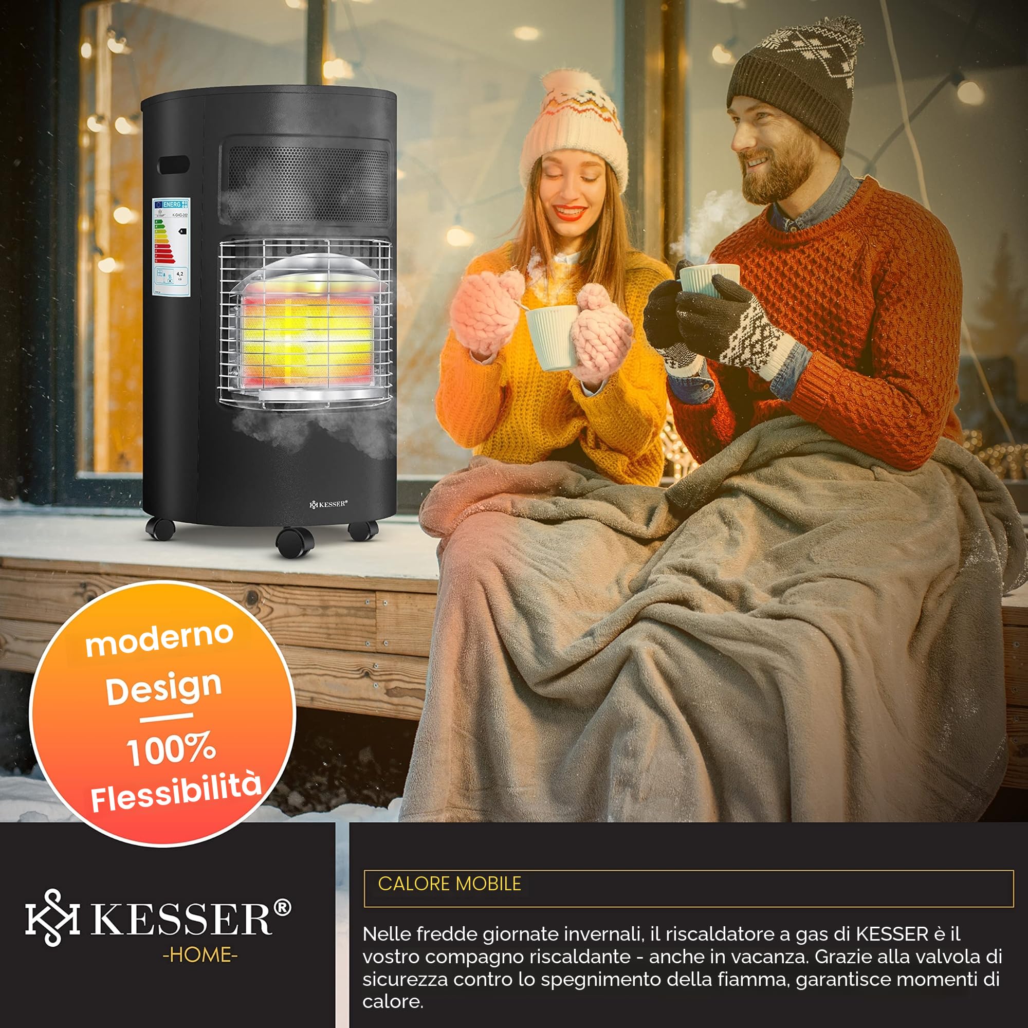 KESSER® Riscaldatore a gas 4200 Watt stufa a infrarossi in ceramica per bombole butano propano