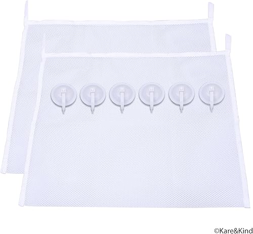 Miniatura 6 de Juego organizador de juguetes de baño, 2 bolsas de malla extra grandes, 6 ganchos de ventosa con bloqueo de agarre extra fuerte (blanco) - Fácil