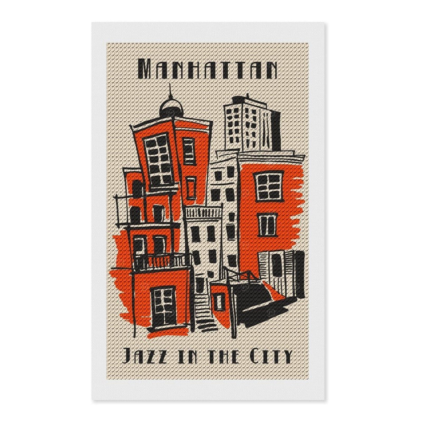 Junmoney Manhattan Jazz Cityscape Art Print Diamond Art Canvas 12"x20", for Family Craft Time, Creative Leisure Activity, Living Room Decor, Festive Craft Gift