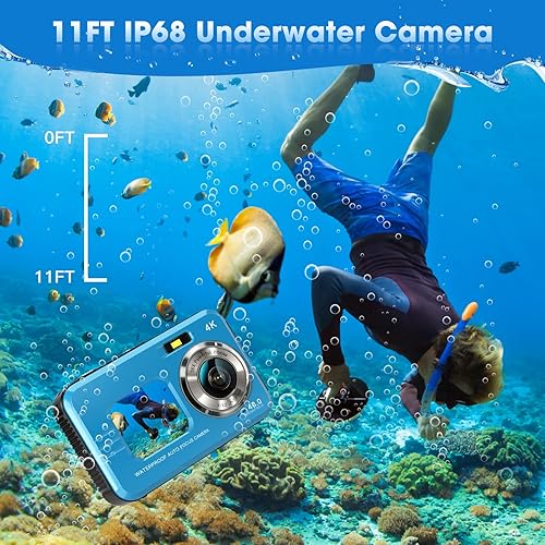 Miniatura 3 de Cámara impermeable 4K Cámara subacuática de 64 GB Tarjeta incluida en el adaptador de pantallas duales Selfie 48MP 16X Zoom digital Cámara digital