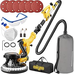 Drywall Sander,950W 8.5A Electric Drywall Sander with Vacuum Dust Collector,9 Variable Speed 800-2100RPM,Foldable&Extendable Handle,Wall Sander for Popcorn Ceiling,Pole Sander for Drywall (Yellow)