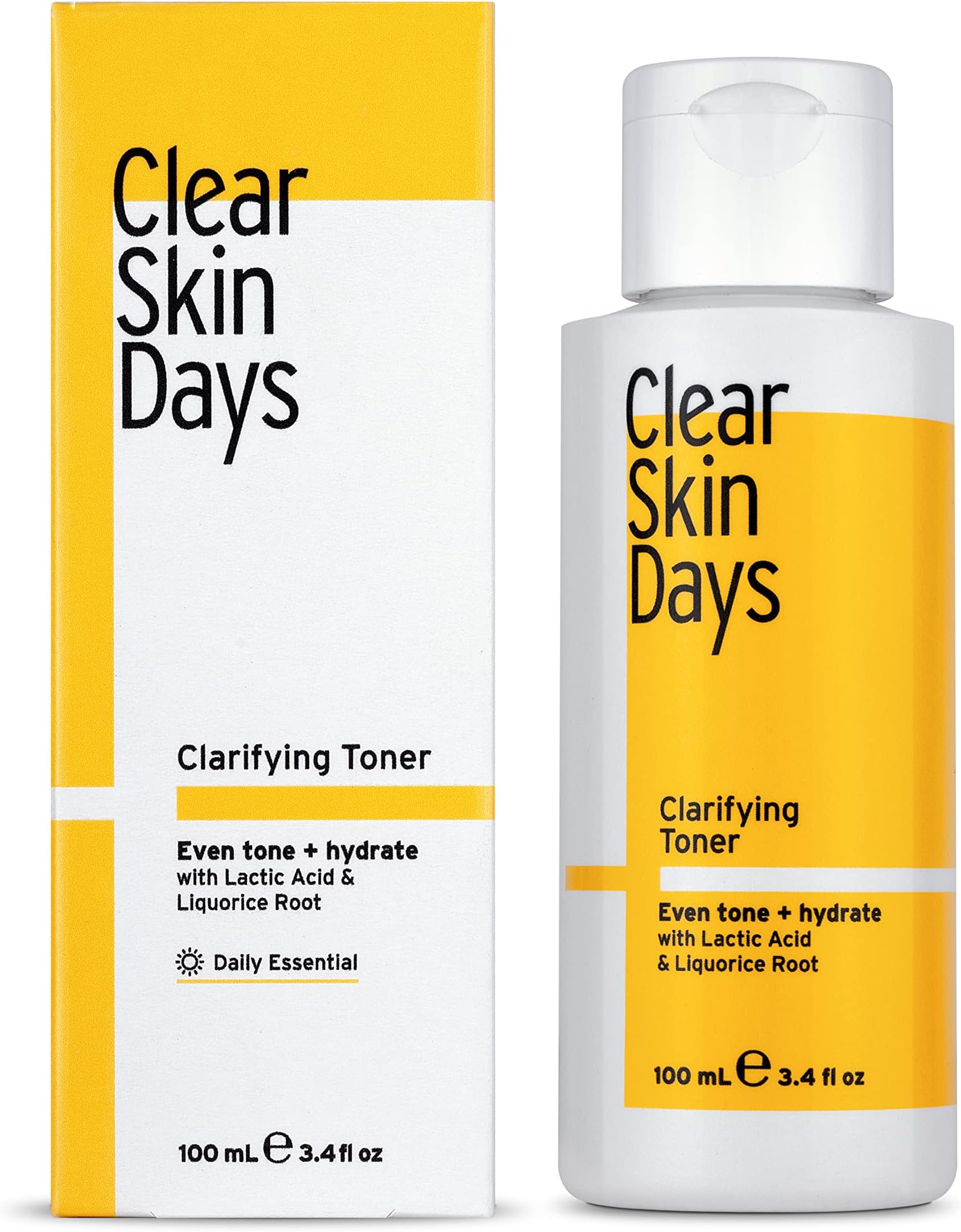 Clear Skin DaysClarifying Toner - Gentle Hydrating Facial Toner for Glowing Skin and Even Skin Tone - with Exfoliating Lactic Acid & Brightening Liquorice Extract - Cruelty-Free & Vegan, 100ml