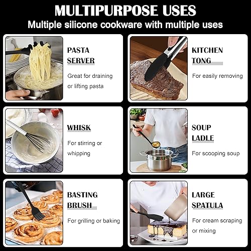 Miniatura 6 de HaWare Juego de utensilios de cocina, juego de utensilios de cocina de silicona de 14 piezas con soporte y juego de 21 bloques de cuchillos,