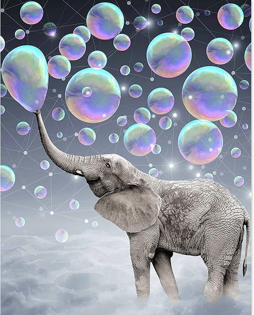 SANYOCZH 5D Diamond Painting Kits, DIY Full Round Drill Animal Elephant Diamond Art Kit for Adults kids Beginner, Crystal Gem Crafts Wall Decor for Home Office Room (12"x16", Elephant Blowing Bubbles)