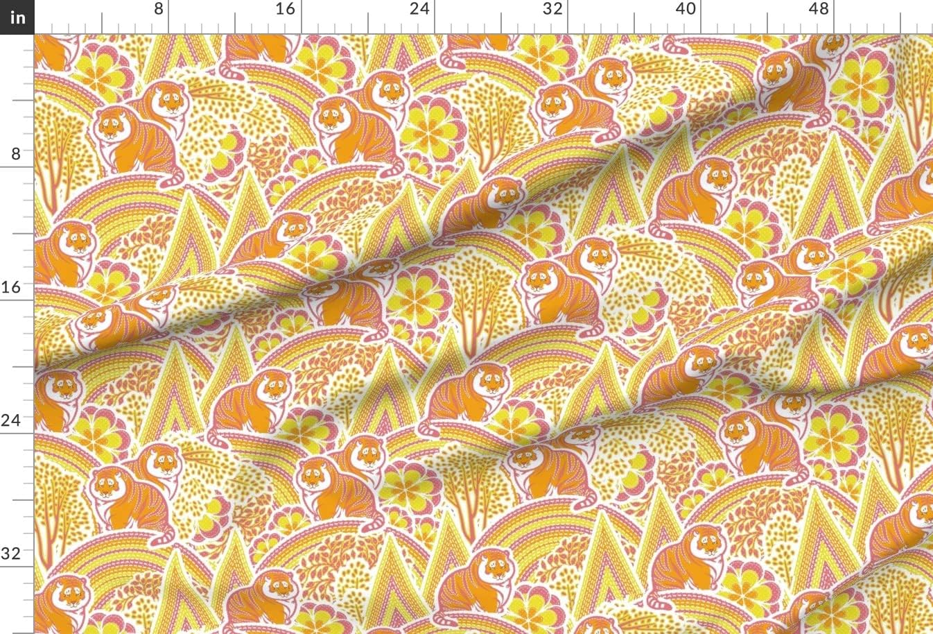 Spoonflower Fabric - Tubby Tigers Flowers Leaves Retro Trees Geometric Abstract Printed on Minky Fabric by The Yard - Sewing Baby Blankets Quilt Backing Plush