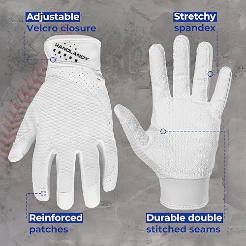 Vista 81 de HANDLANDY Guantes de bateo de béisbol para adultos y jóvenes, guantes de bateo de sóftbol transpirables para hombres, niños y niñas