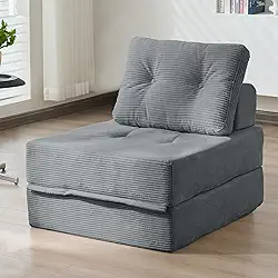 Eliirado Sofá-cama dobrável, cadeira de dormir conversível 3 em 1, veludo cotelê de espuma de alta densidade, futon, sofá, cadeira dobrável, cama para adultos, sala de estar, quarto, cinza