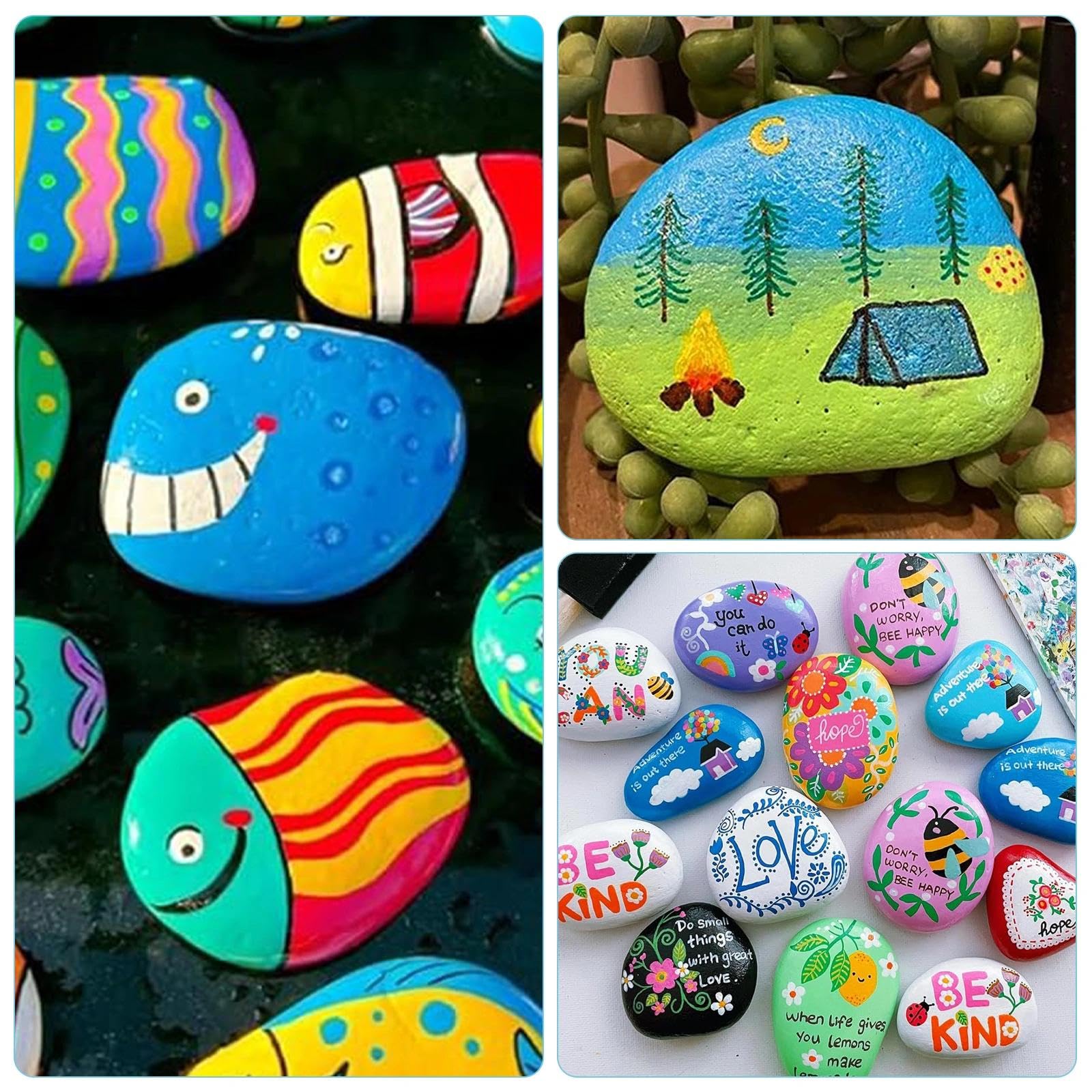 Touosy 24 Pezzi Sassi da Dipingere Creative Pebble Kit per Dipingere Bambini per Pittura Pietra Dipinta Creativa Decorazione Cortile Artigianato Creazioni Creative e Decorazioni Giardino
