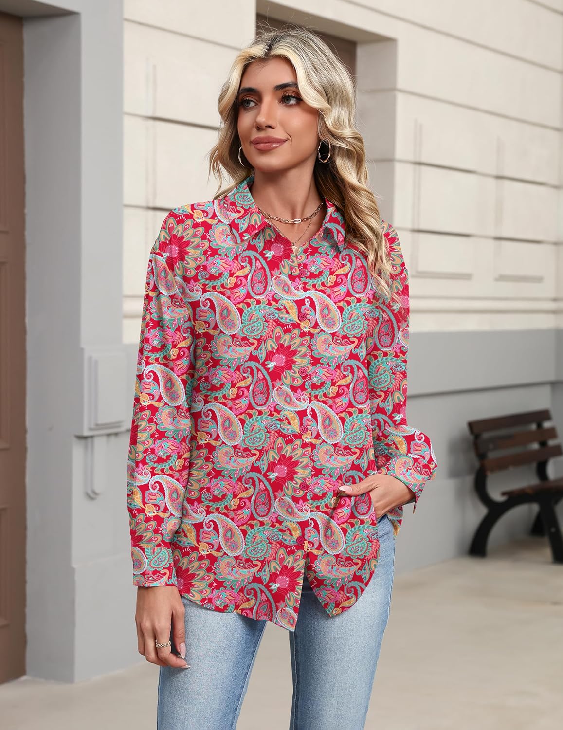 Zeagoo Button Down Shirts for Women Dressy Casual Floral Printed Collared Chiffon Blouse Long Sleeve Business Work Tops - Image 2