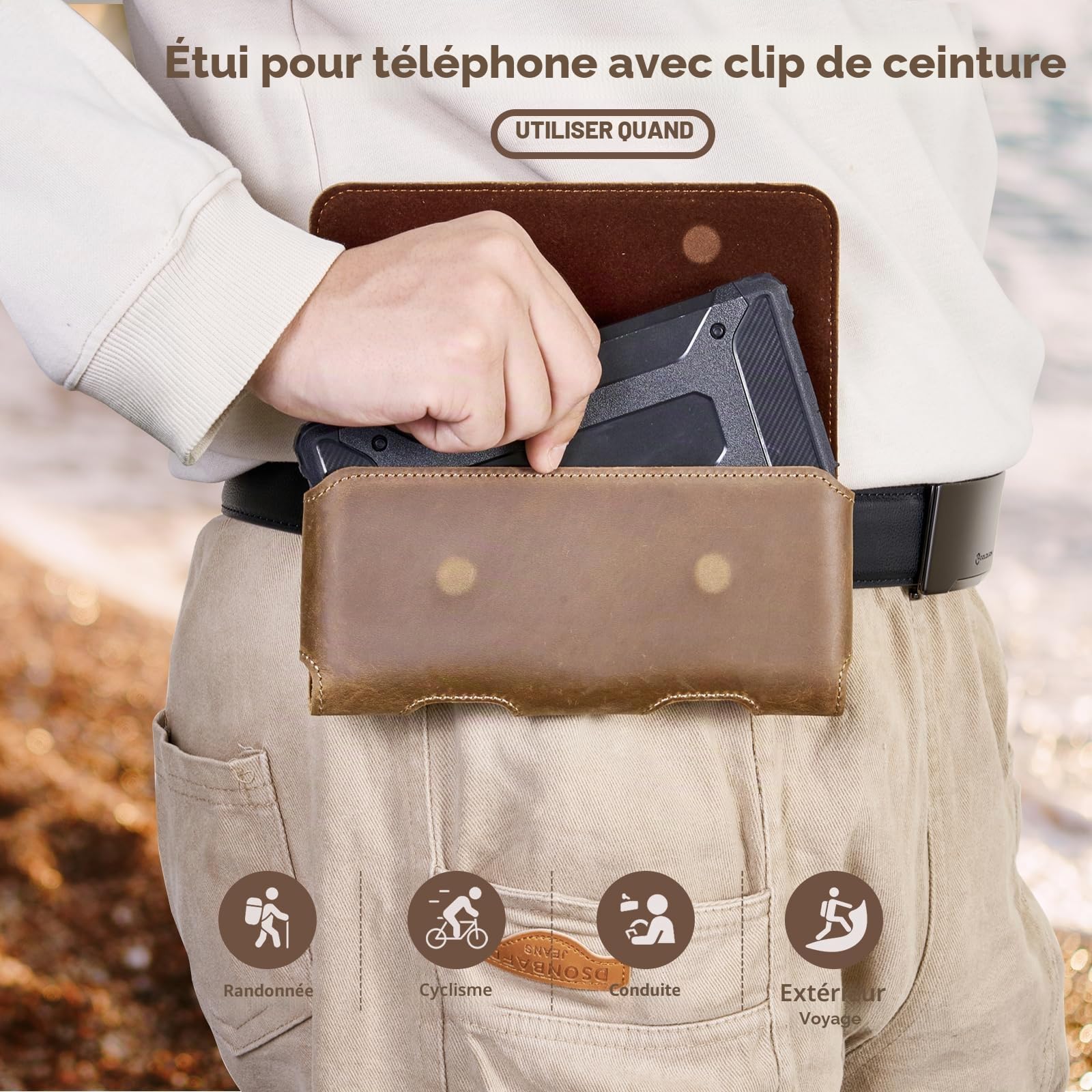 Gcepls Housse en cuir pour téléphone portable avec clip de ceinture pour iPhone 16 15 14 13 12 11 Pro, XR, XS, Samsung Galaxy S23 S22 S21 S20 M01 Core, véritable housse en cuir avec clip de ceinture