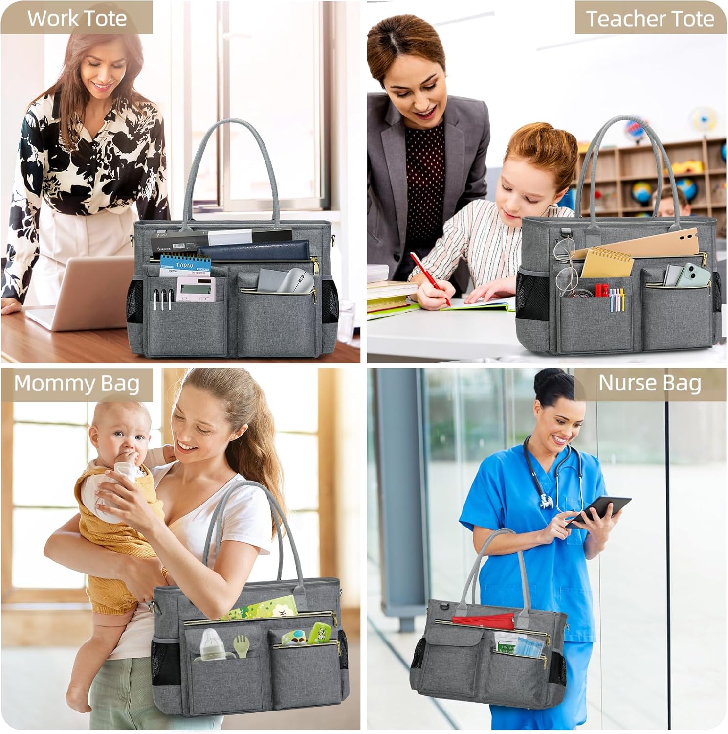 RAINSMORE Laptop Bag for Women 15.6 Inch Work Teacher Tote Nurse Bag Professional Laptop Tote Computer Messenger Shoulder Bags Large Handbag Business Office Work Briefcase - Image 2