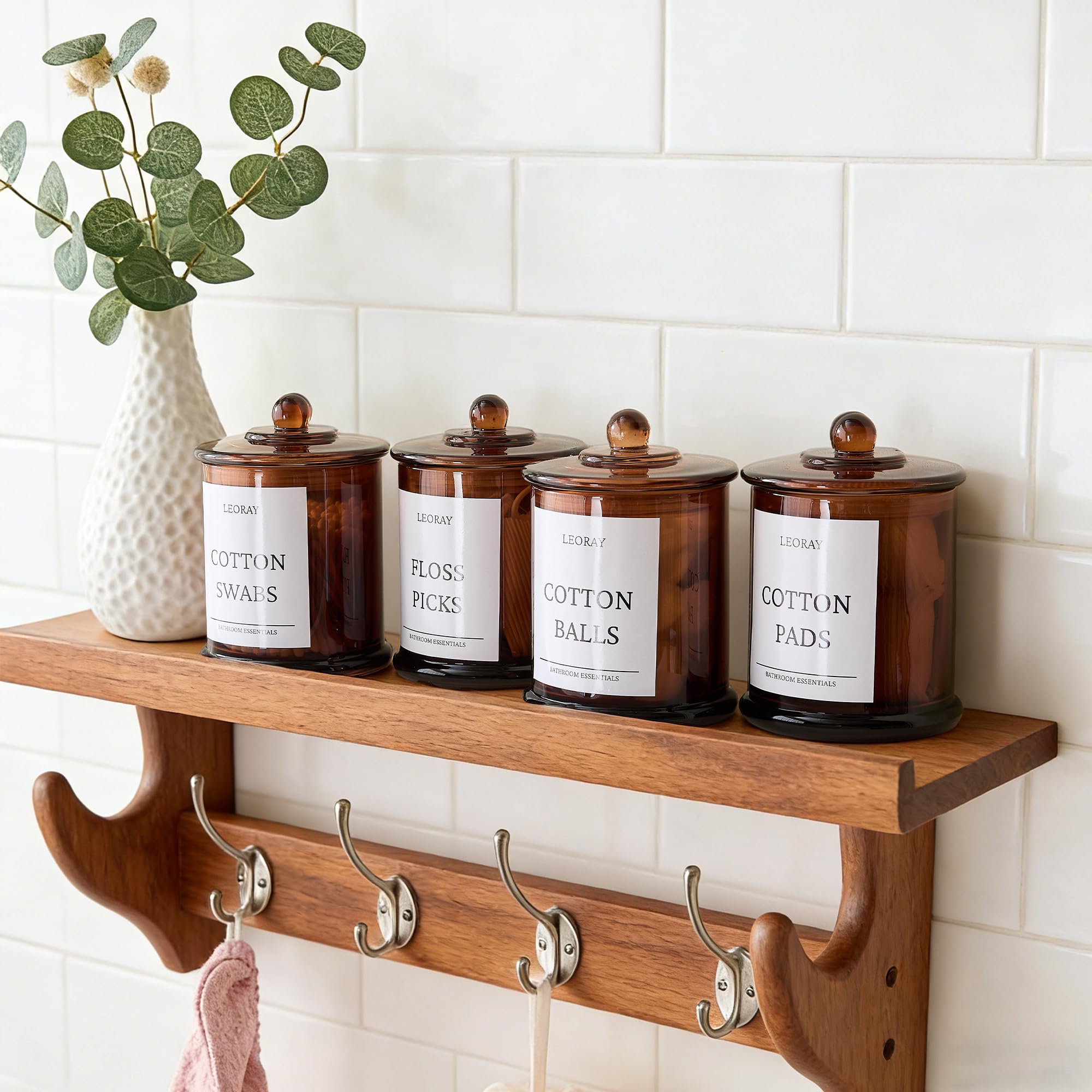 LEORAY Glas-Qtip-Halter, Spender, Badezimmer-Organizer mit Deckel, 473 ml, Kosmetik-Organizer für Wattestäbchen, Bälle, Pads, Zahnseide-Picker, Toilette, Schlafzimmer, Küche, Aufbewahrungsgläser