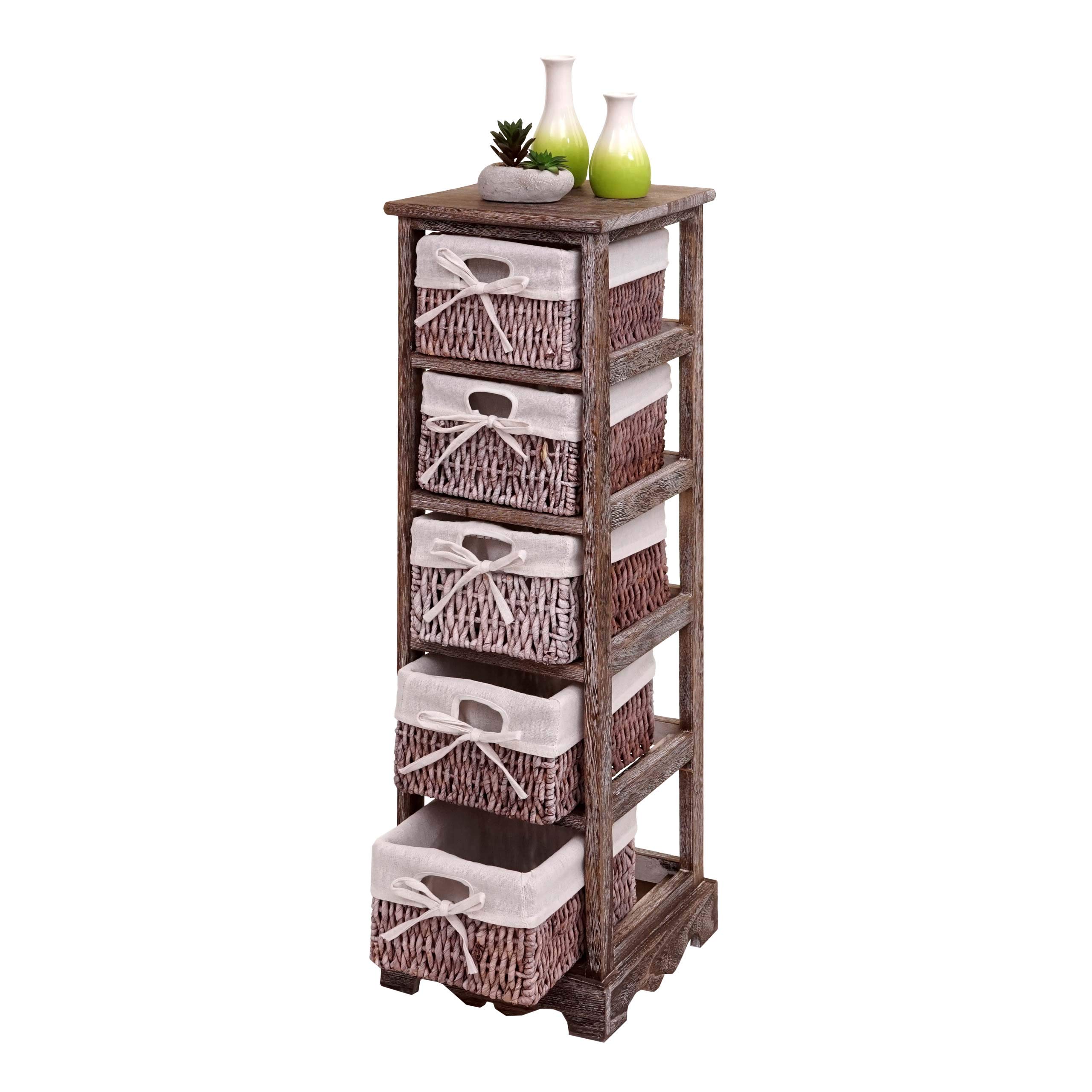 Mendler Scaffale cassettiera con 5 ceste Shabby Vintage Legno di paulonia 28x25x90cm - Marrone