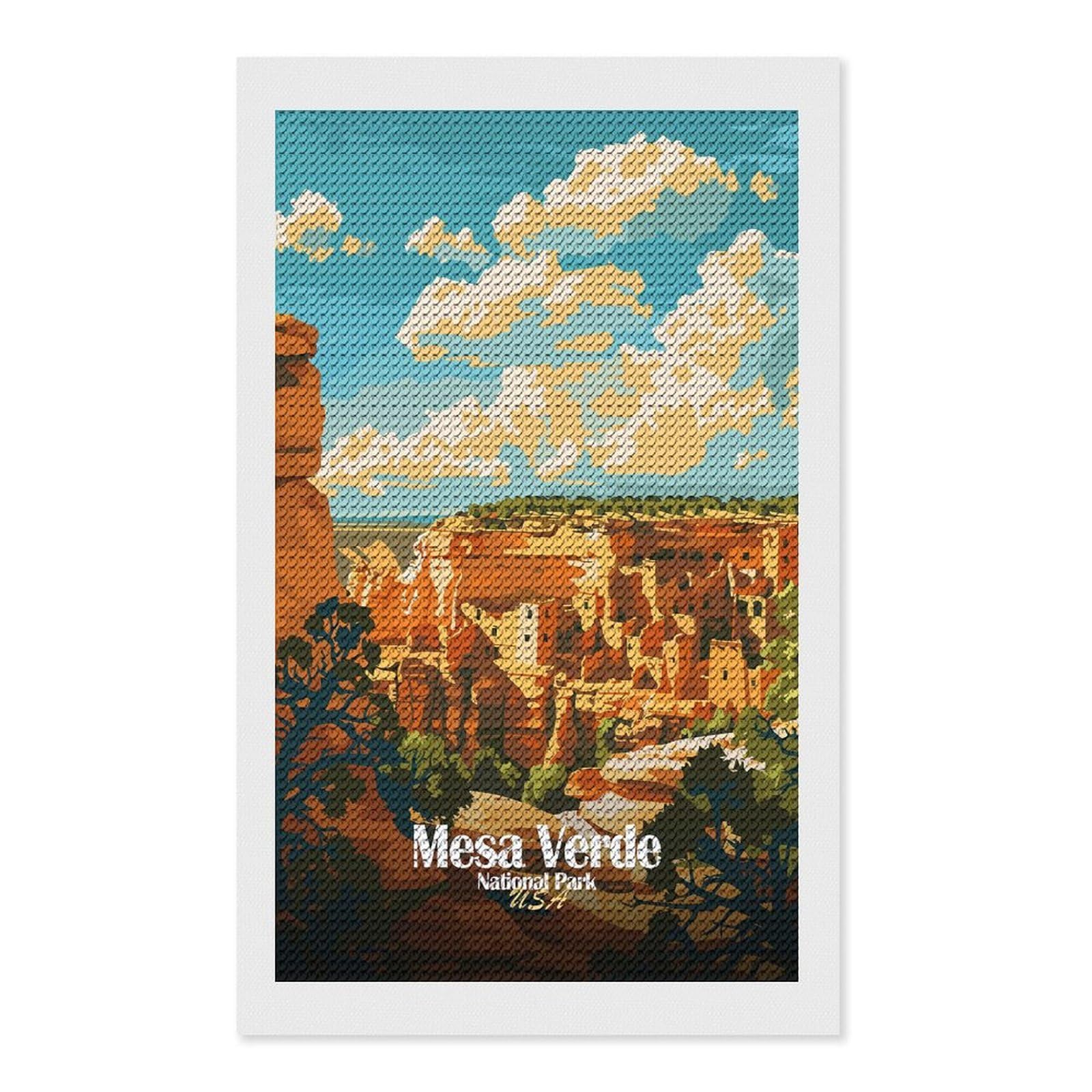 Junmoney Mesa Verde National Park Illustration Diamond Painting Set 12"x20", Neat Printed Canvas, with Tool Kit, Bedroom Decor, Gift Idea, Complete Accessories