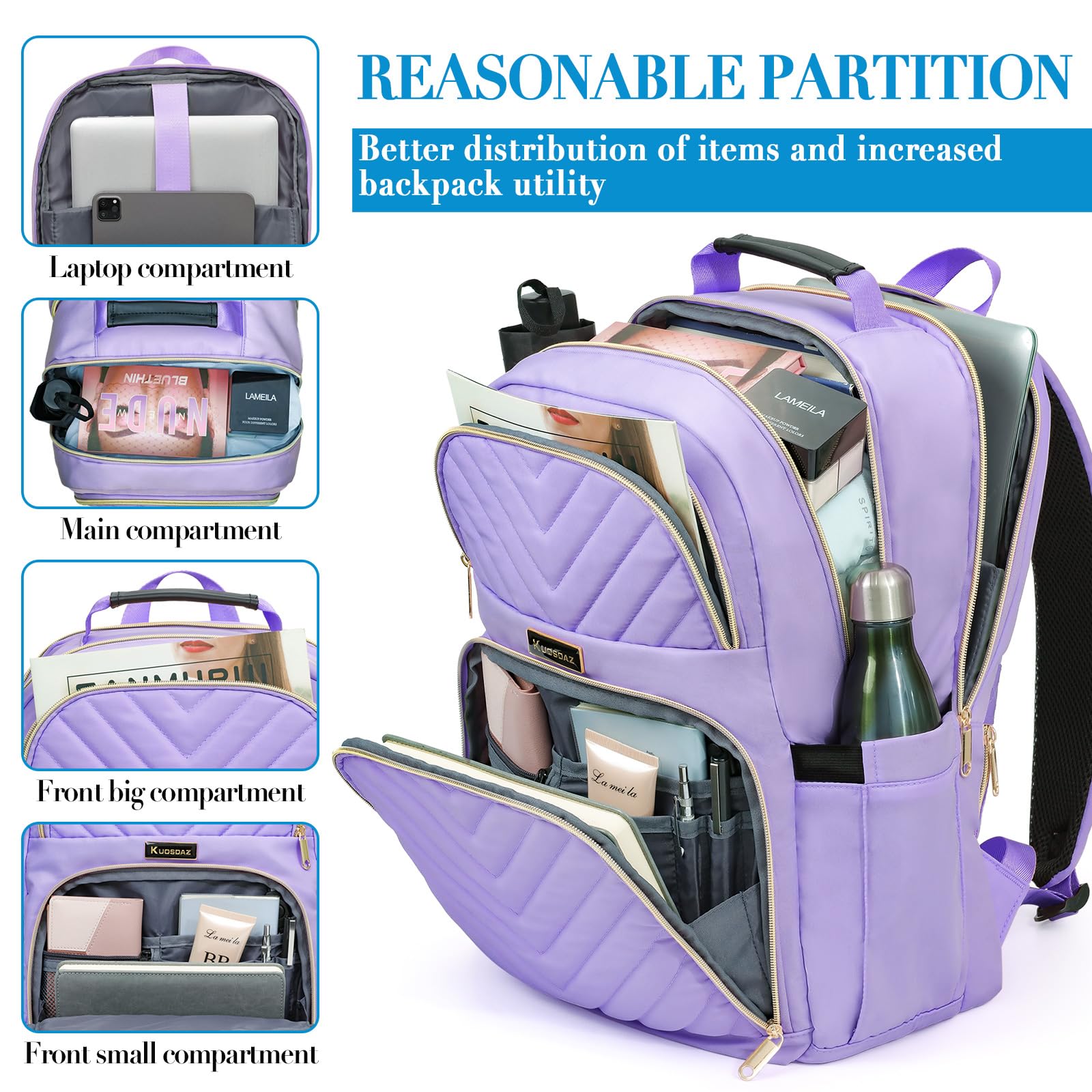 Backpack Women, 15.6 Inch School Backpack Girls Teenager with USB Charging Port, Laptop Backpack Stylish Daypack Waterproof for School, Uni, Travel, Work