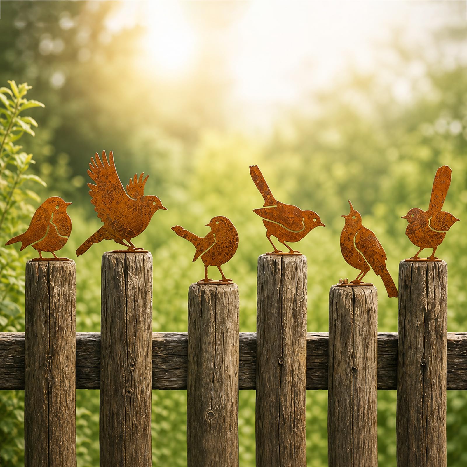 Rusty Bird Garden Ornaments, Fence Toppers Rusty Birds Garden Decorations, Metal Garden Ornaments for Fence Decorations Outdoor