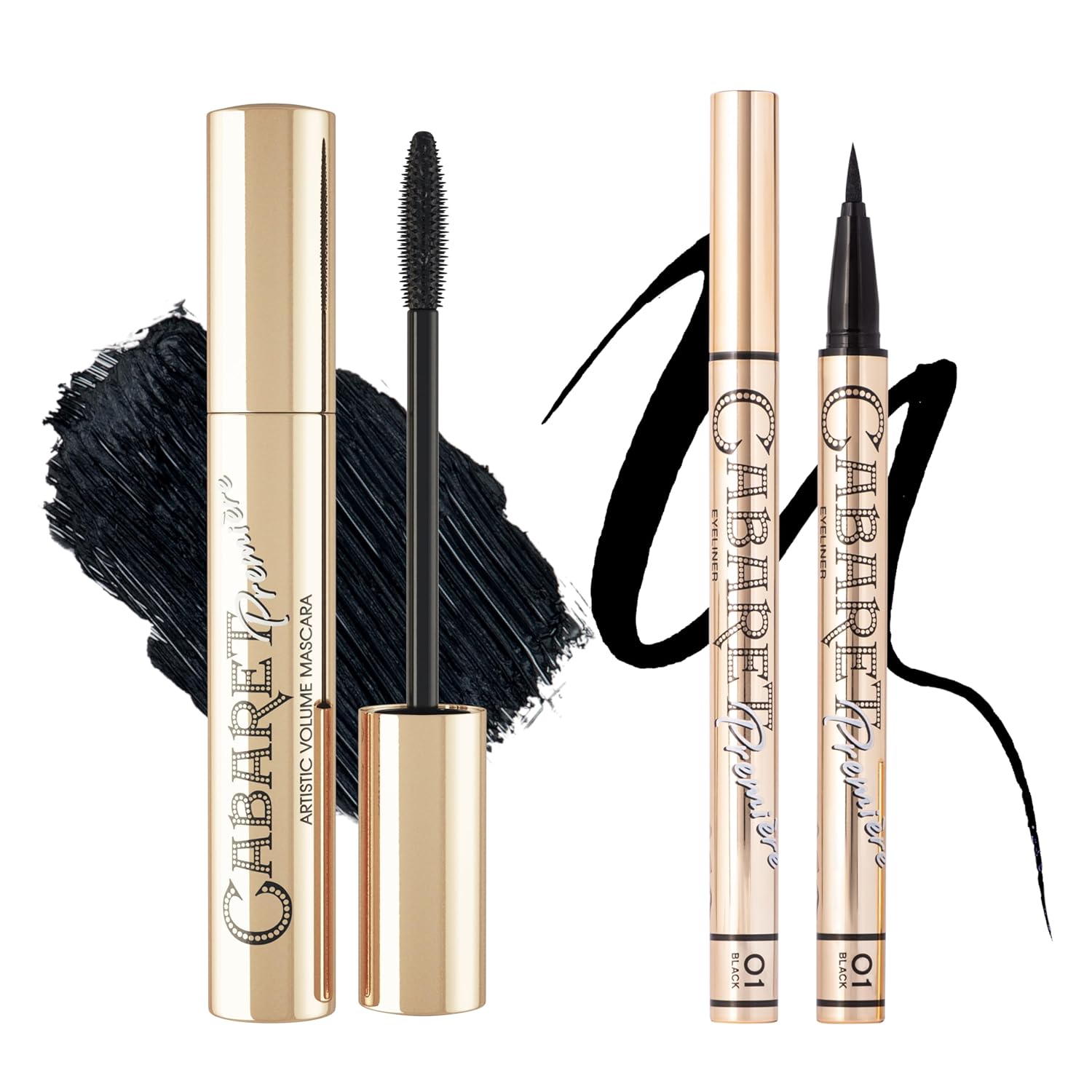 Vivienne Sabó Cabaret Premiere Mascara and Eyeliner Duo, Smudge-Proof, Longwearing, Ultra Black Eye Makeup Set, Volume, Definition, Precision, Cruelty-Free, Washable, No Clumping