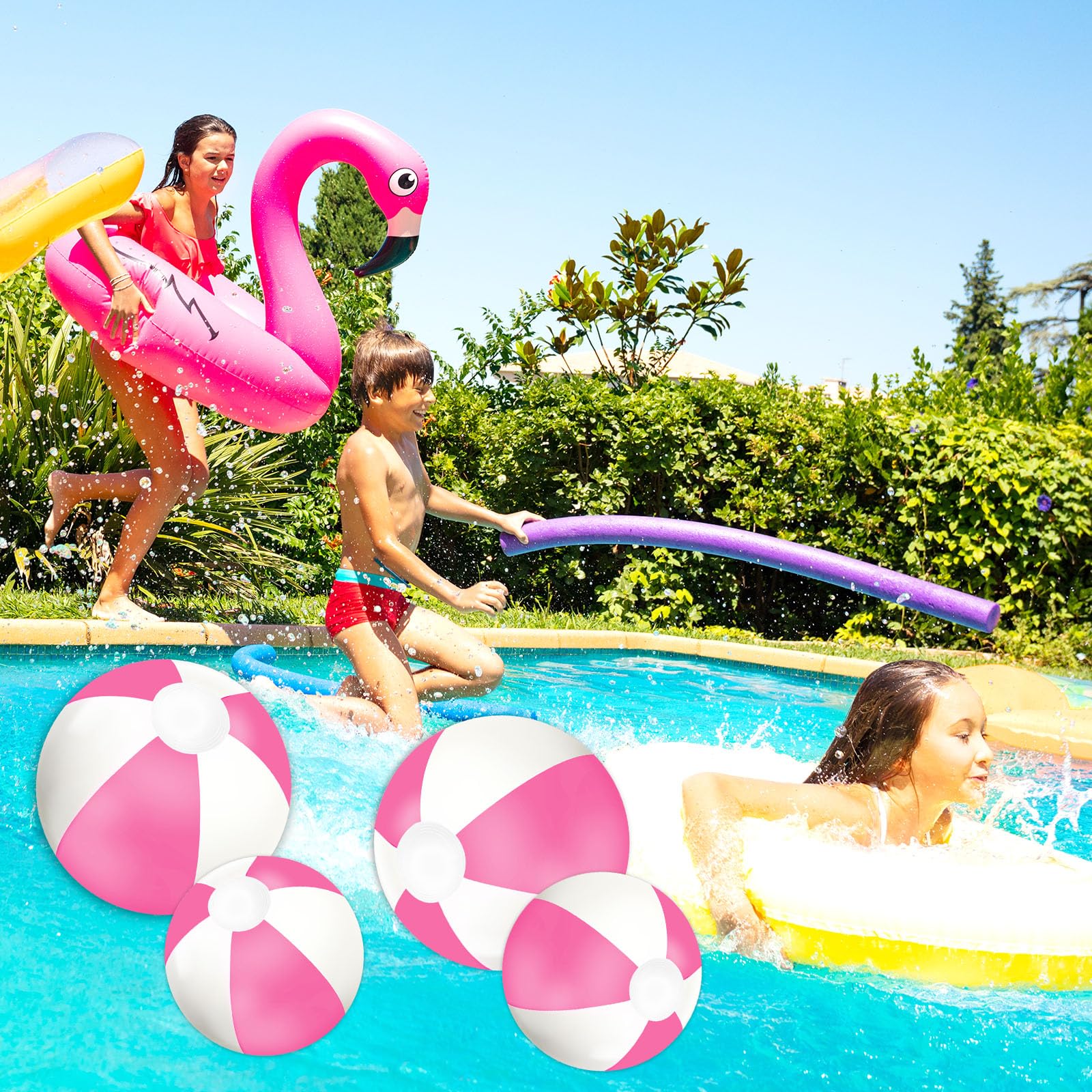 Pelotas inflables de playa inflables de 24 y 16 pulgadas, bolas redondas de PVC para piscina, lindos juguetes de juego para verano, temática tropical hawaiana, decoración de fiesta en la playa 6