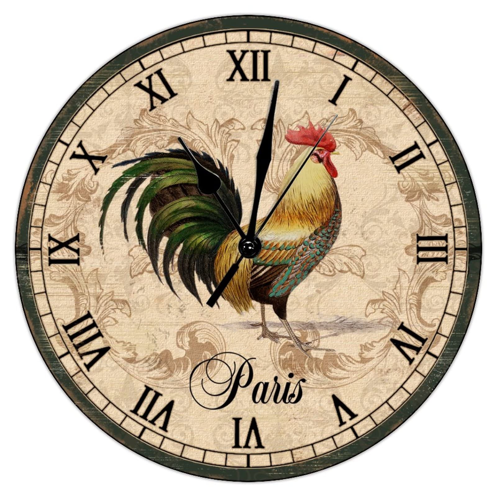 Horloge murale coq français en bois de poule pour cuisine rétro