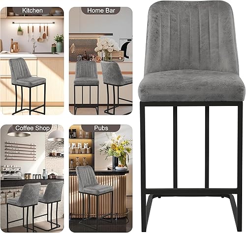 Miniatura 6 de thksbought Juego de 2 taburetes de bar de 24 pulgadas de altura de mostrador, sillas de bar modernas con patas de metal y reposapiés para cocina