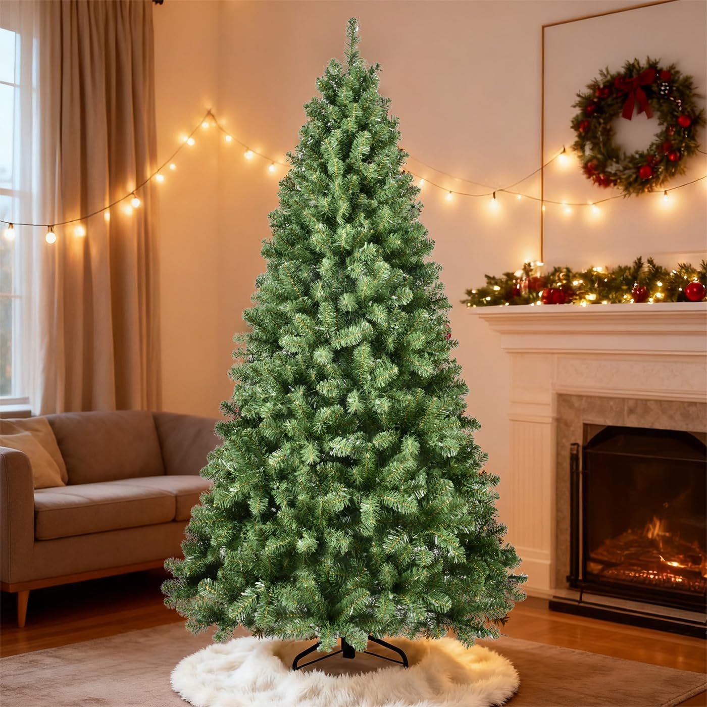 8ft Unlit Christmas Tree with 1430 Steel Branch Tip,Premium Full Hinged Spruce Christmas Tree with Foldable Base, Artificial Xmas Tree for Easy Holiday Setup