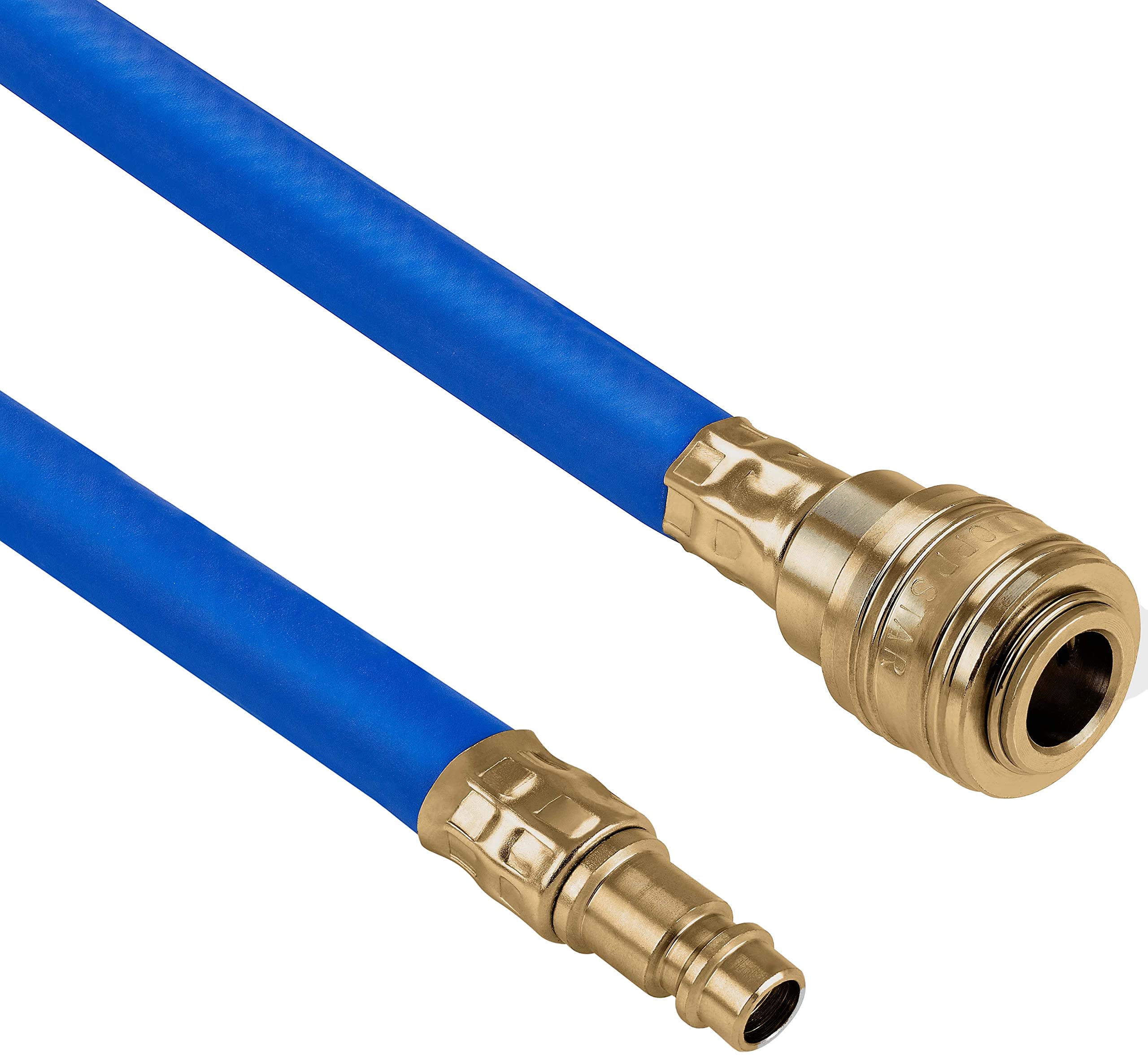 Poppstar wąż pneumatyczny 50m (hybrydowy: PVC wzmocniony tkaniną, średnica wew 9,2mmz szybkozłączką mosiężną i wtyczką złącza) do 20 bar, niebieski
