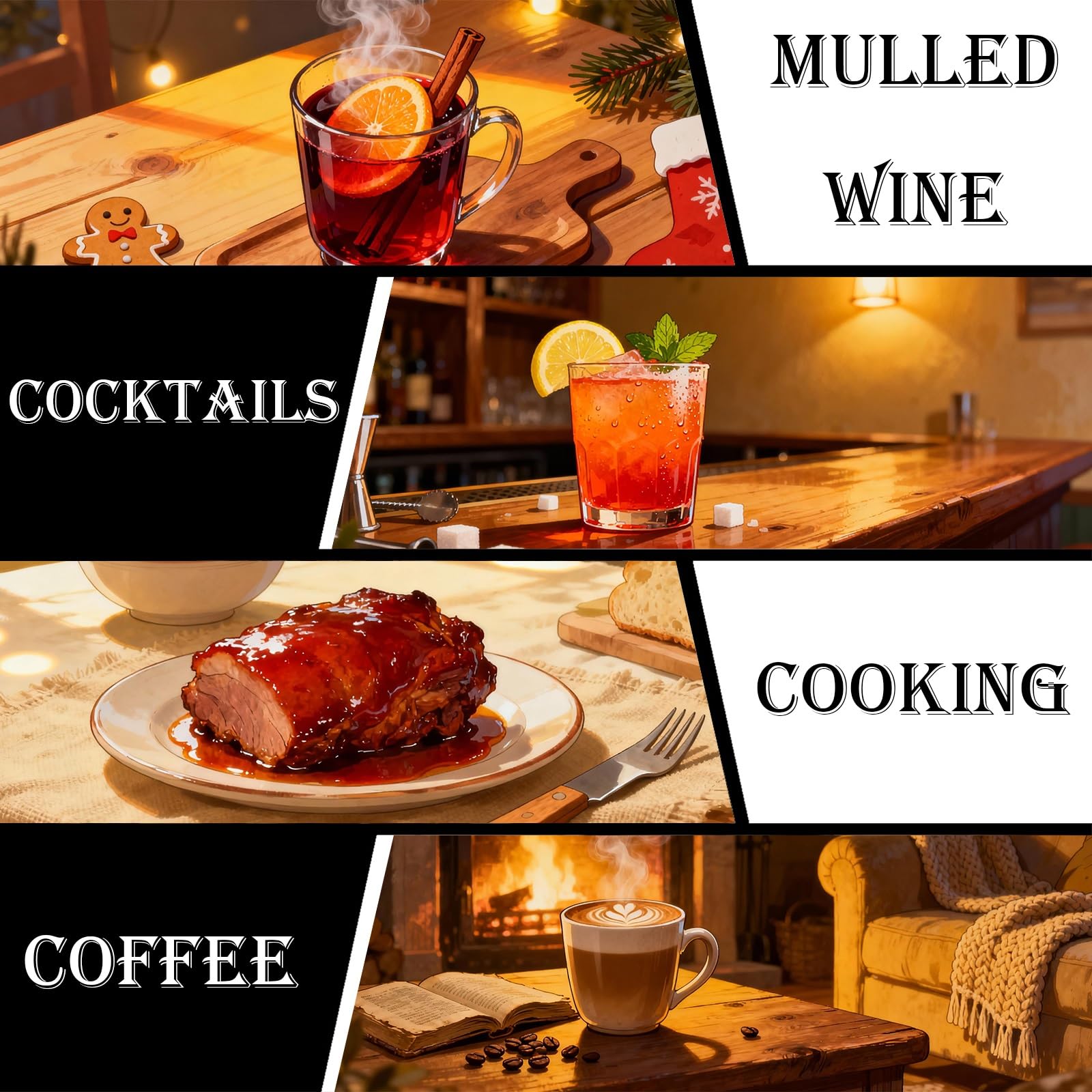 Kit de Especias para Vino Caliente con Canela, Naranjas Secas, Clavo y Anís Estrellado, para Sidra de Manzana, Vino Caliente, Glühwein y Bebida Navideña Hot Toddy. 5 Paquetes.