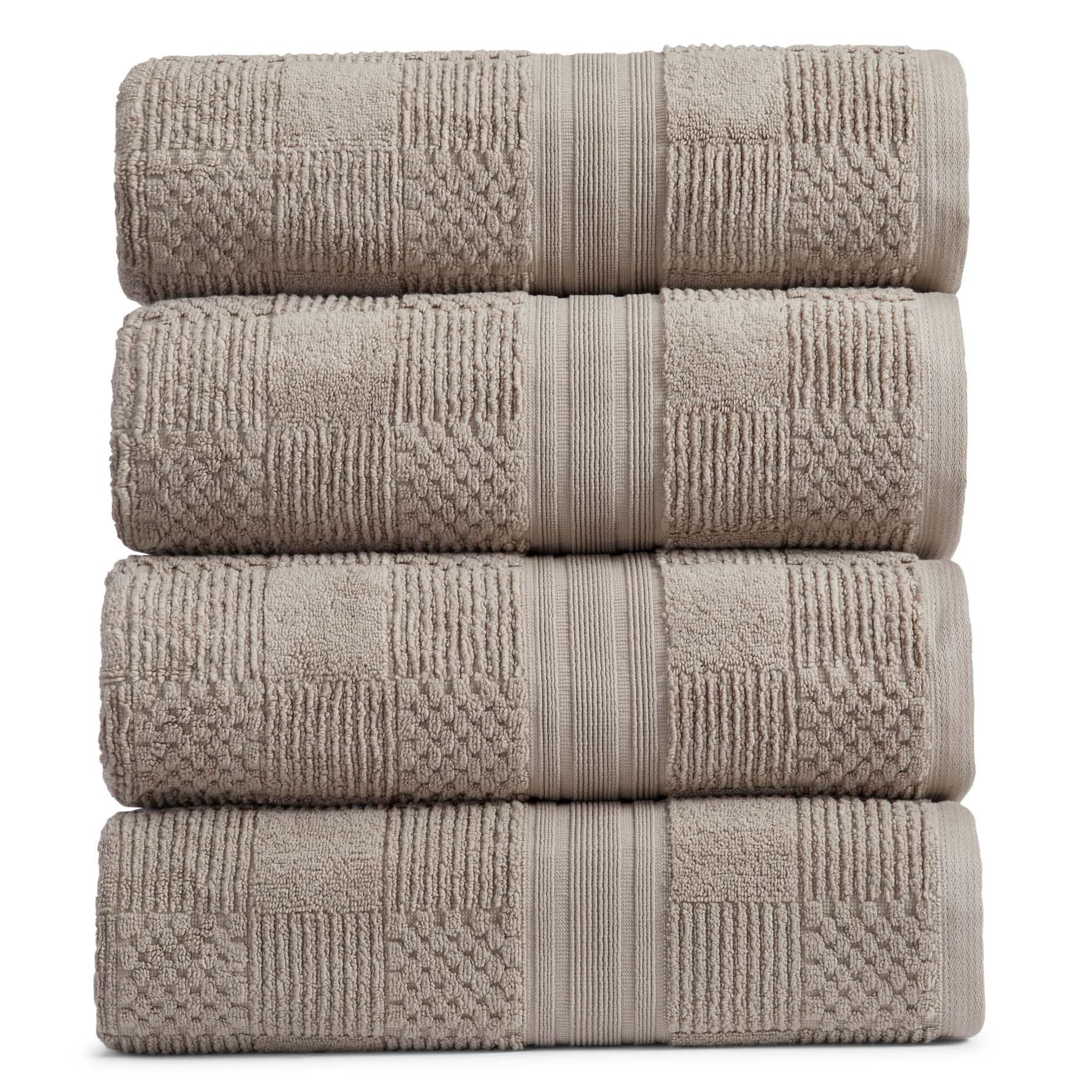 Springtree Home 100% Cotton Bath Towel Set of 4 | Brown Bath Towels | Geometric Textured Design | Absorbent & Quick-Dry | 4 Bath Towels | Oeko-TEX®