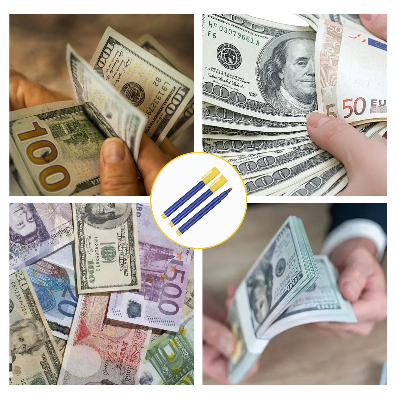Rotulador Billetes Falsos, 10 Piezas Rotulador Detector Billetes Falsos, Azul Boli Comprobador de Billetes Falsos, Flexible y Portátil, para Detectar Autenticidad de Billetes