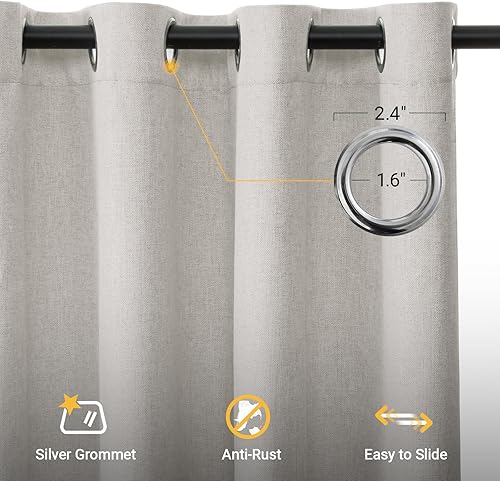 Miniatura 4 de INOVADAY Juego de 2 paneles de cortinas 100% opacas de 84 pulgadas de largo, cortinas opacas de lino con aislamiento térmico y ojales, cortinas de
