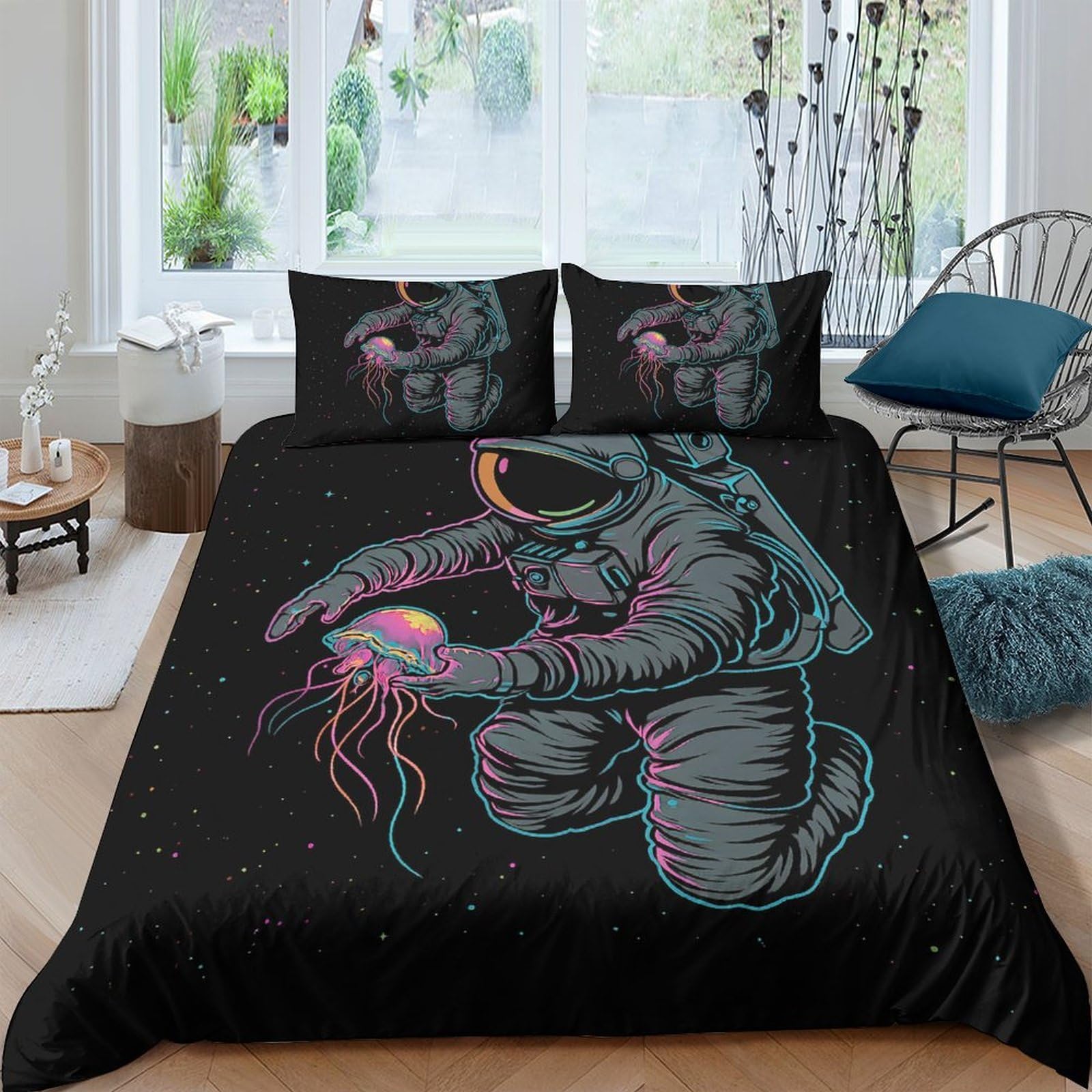 Ctjqhvkz Style-5 3D Printed Astronaut Space Fitted Sheet Microfiber Soft Breathable Jellyfish Bed Cover For Bedroom Dorm Guest Room Mattress Protection Decor Single（135X200cm）